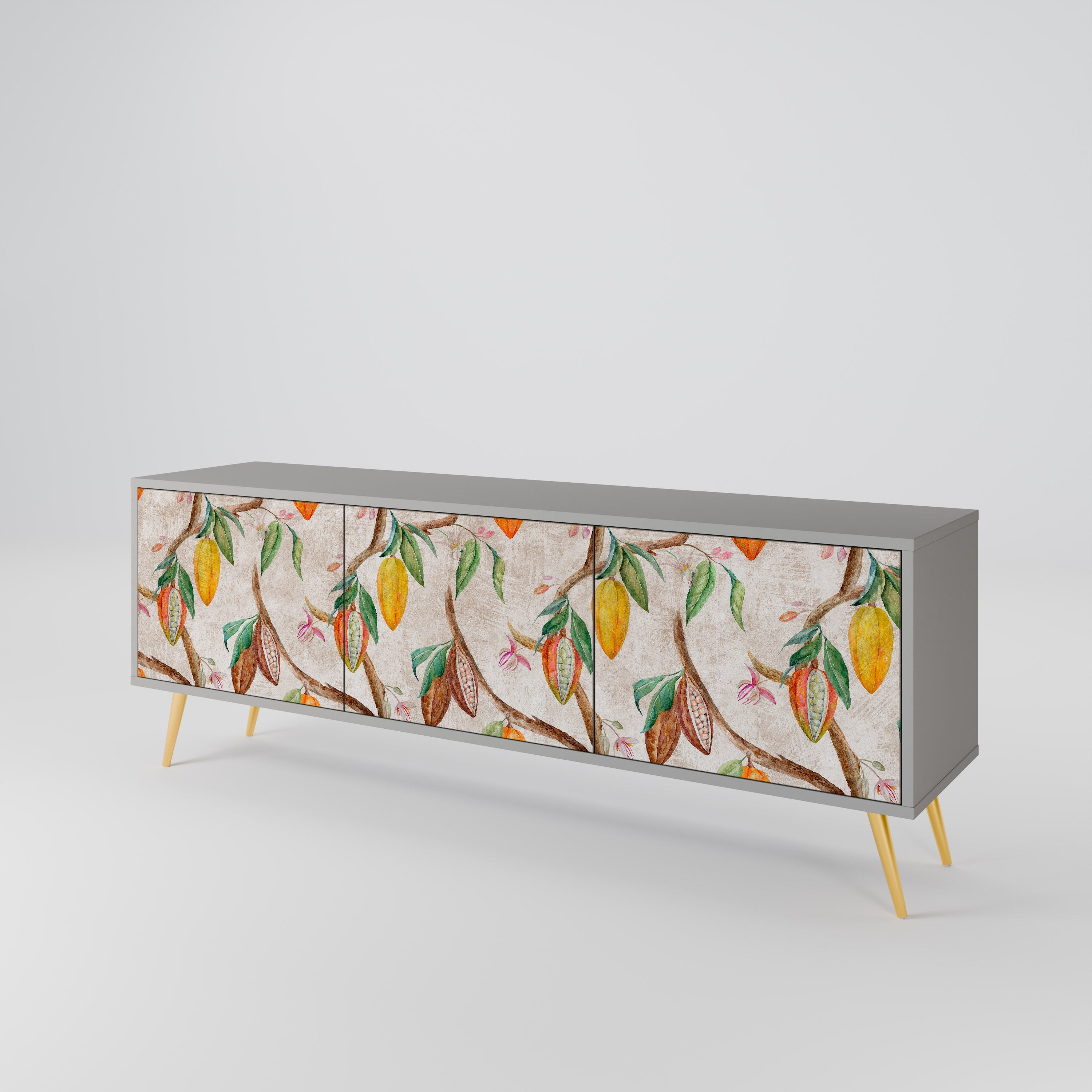 Meuble TV 3 portes COCOA FRUITS, finition grise