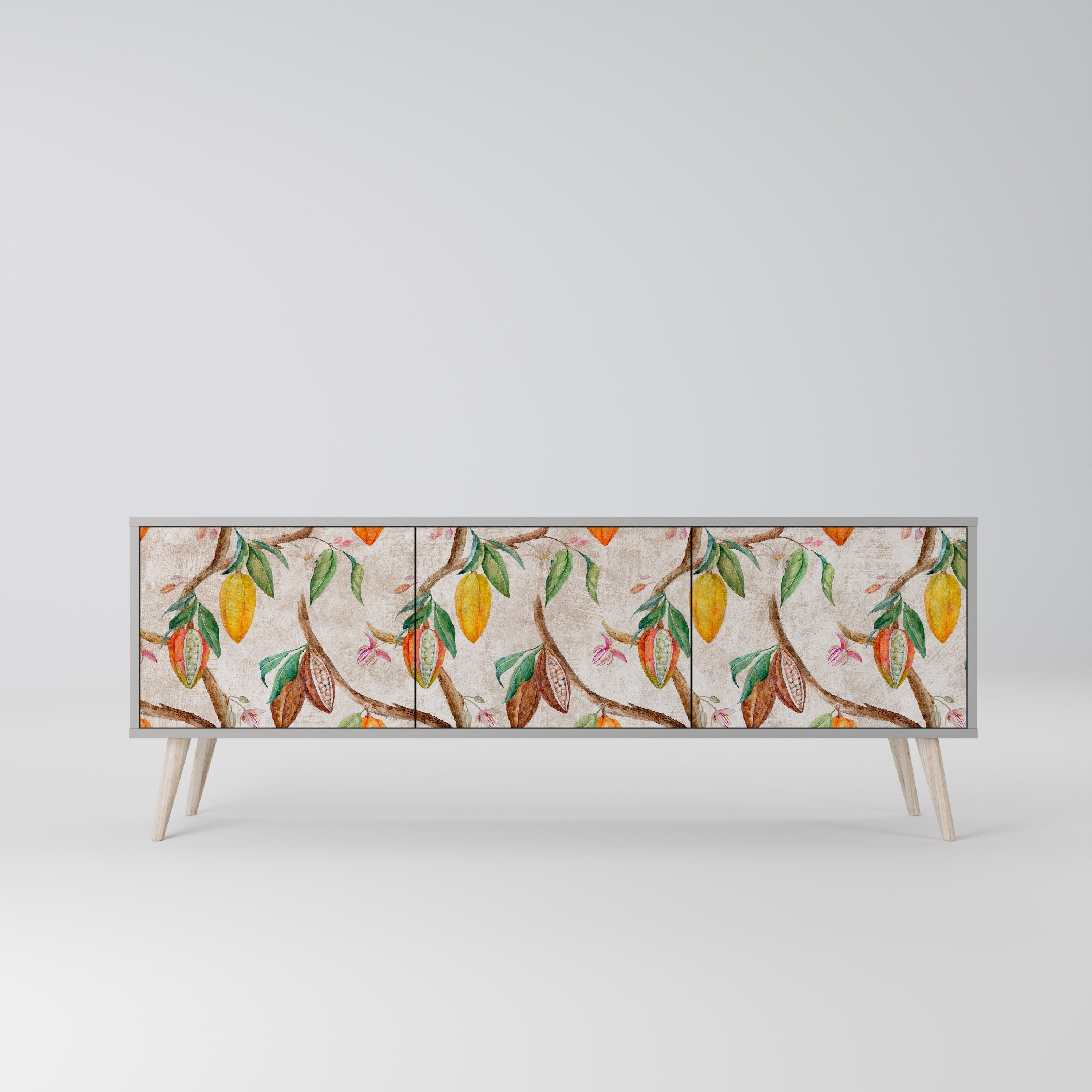 Meuble TV 3 portes COCOA FRUITS, finition grise