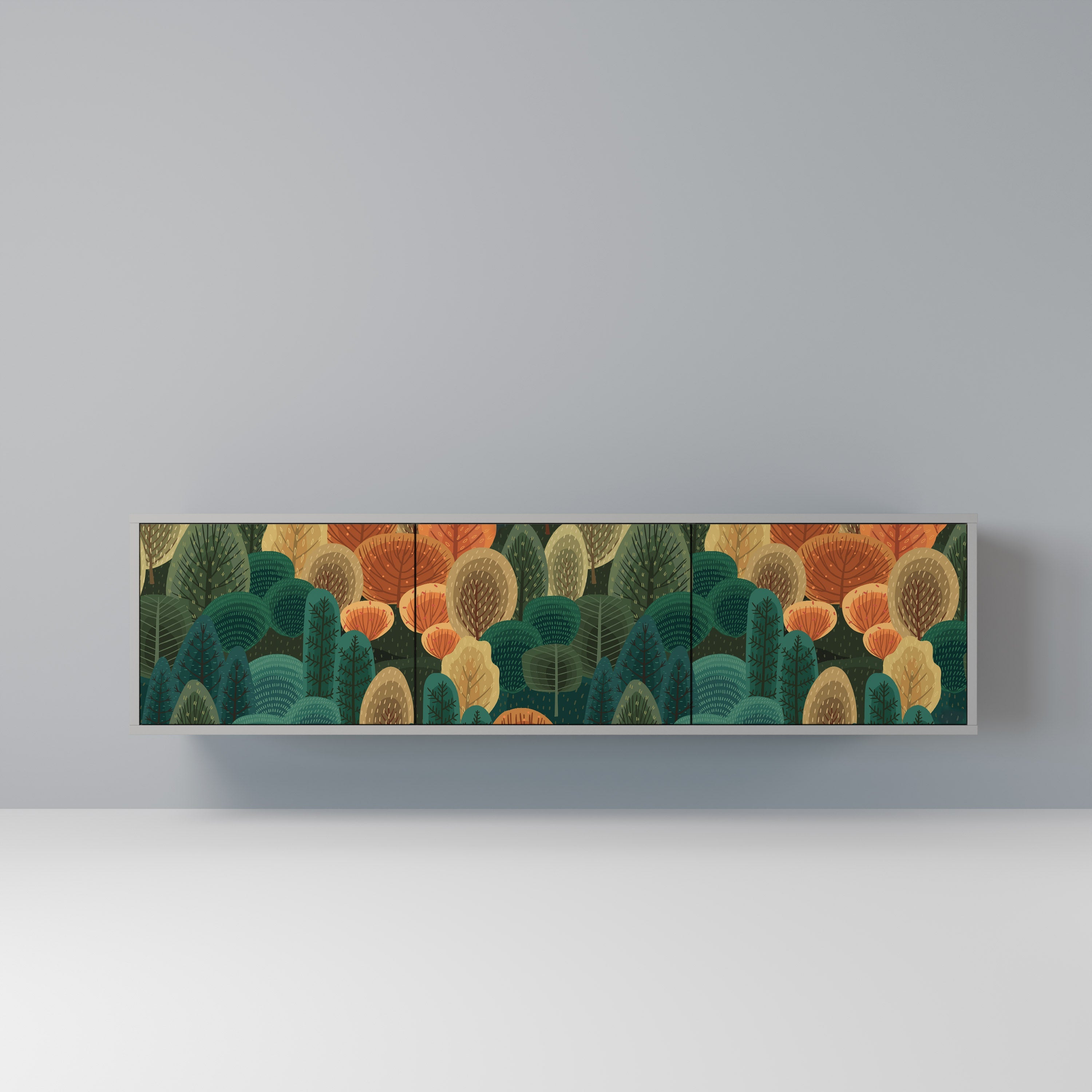 Meuble TV 3 portes KALEIDOSCOPE D'AUTOMNE, finition grise