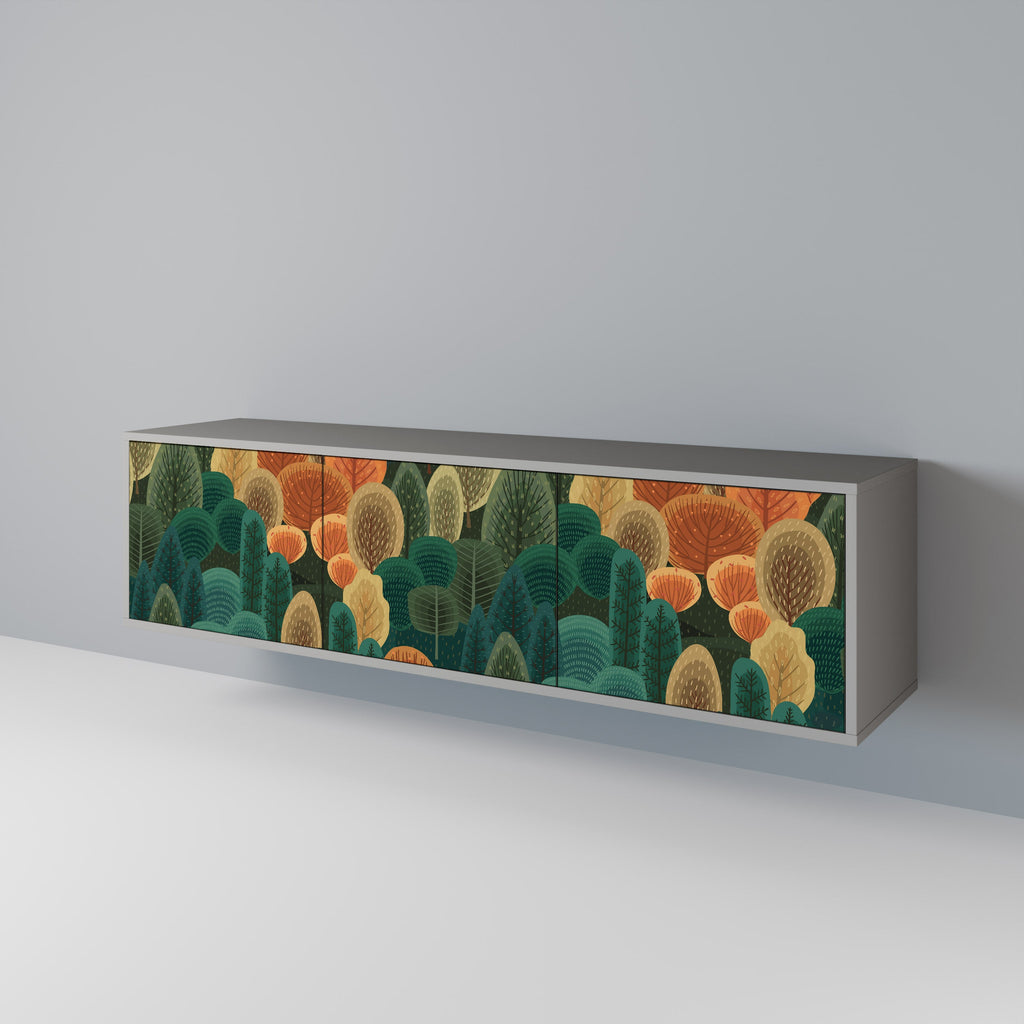 Meuble TV 3 portes KALEIDOSCOPE D'AUTOMNE, finition grise