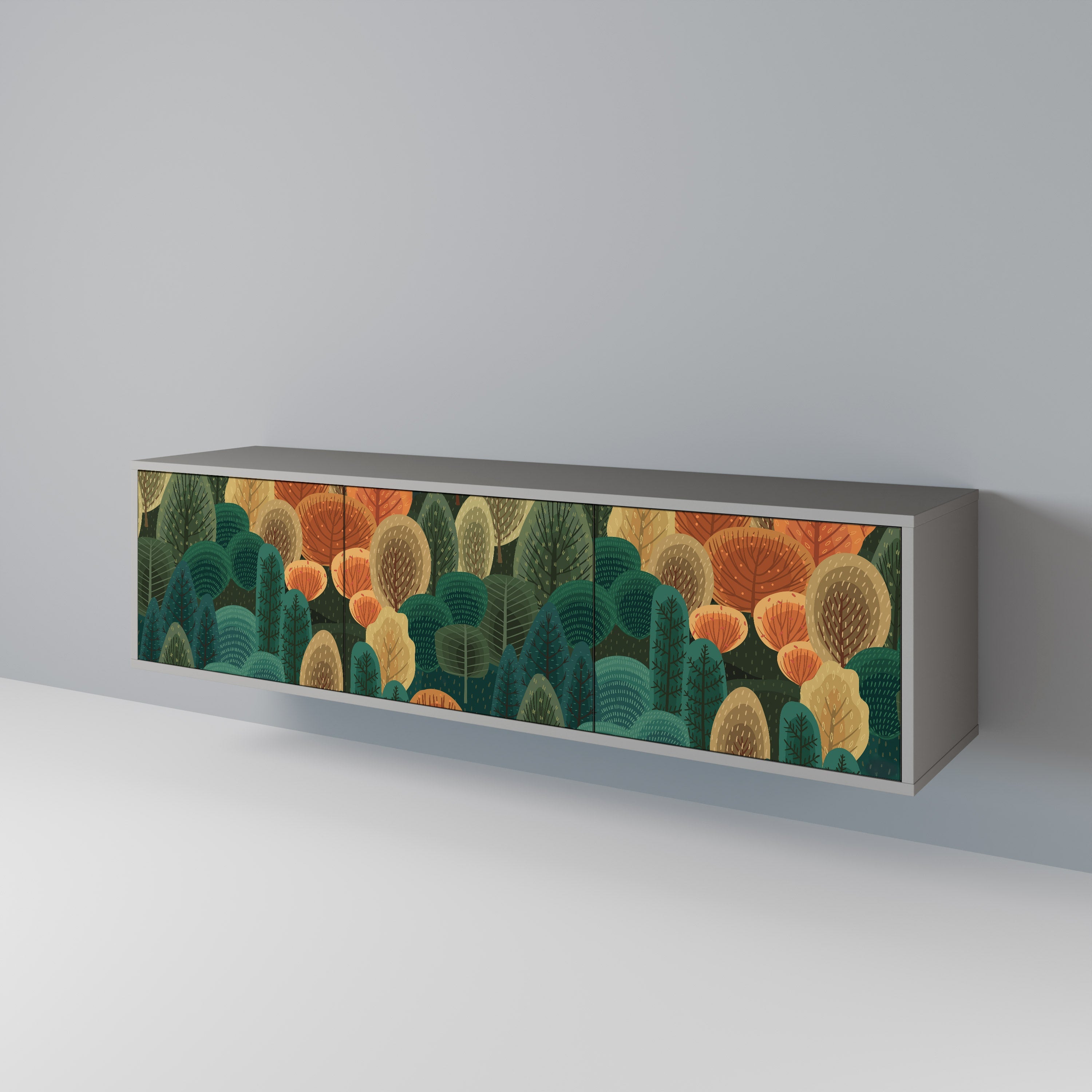 Meuble TV 3 portes KALEIDOSCOPE D'AUTOMNE, finition grise