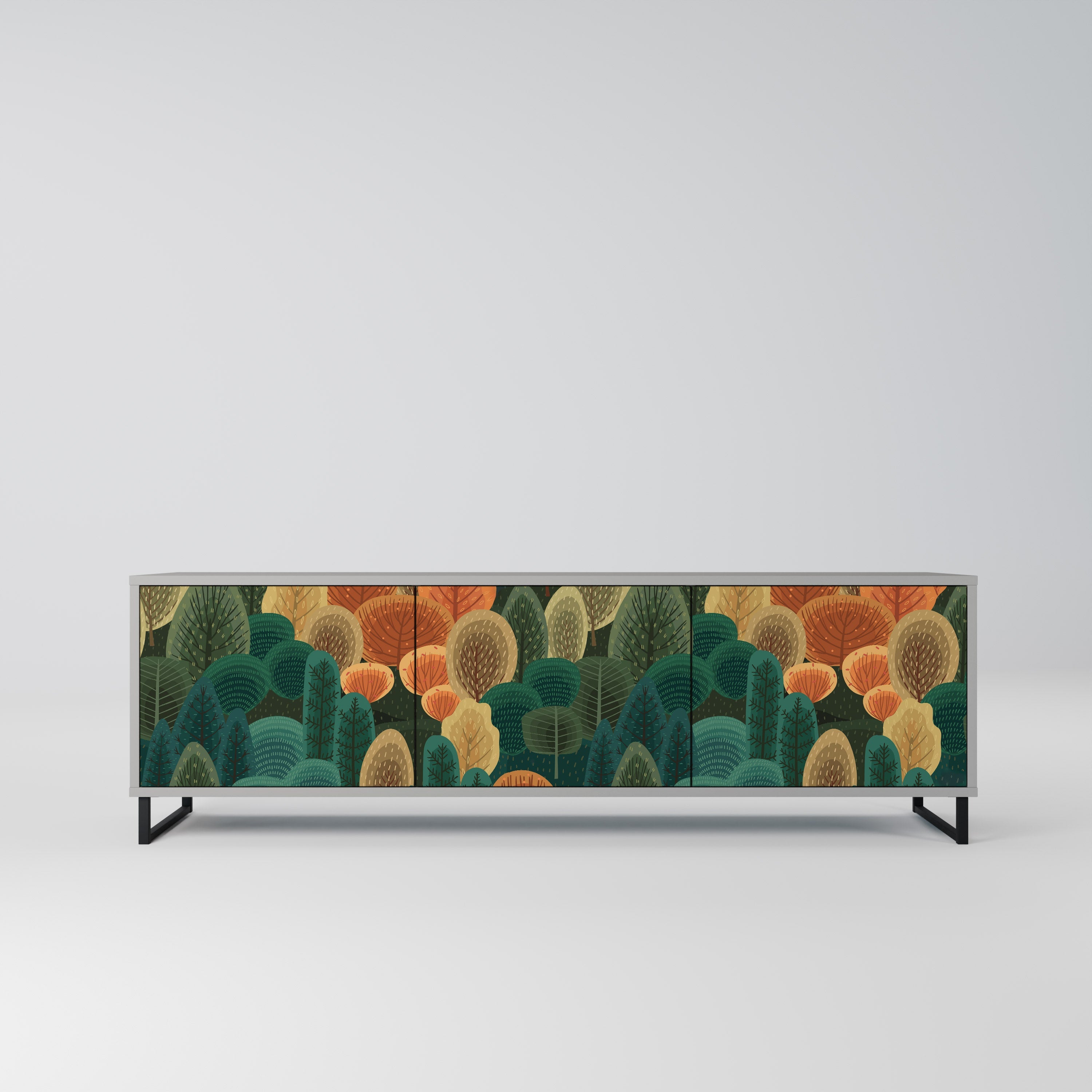 Meuble TV 3 portes KALEIDOSCOPE D'AUTOMNE, finition grise