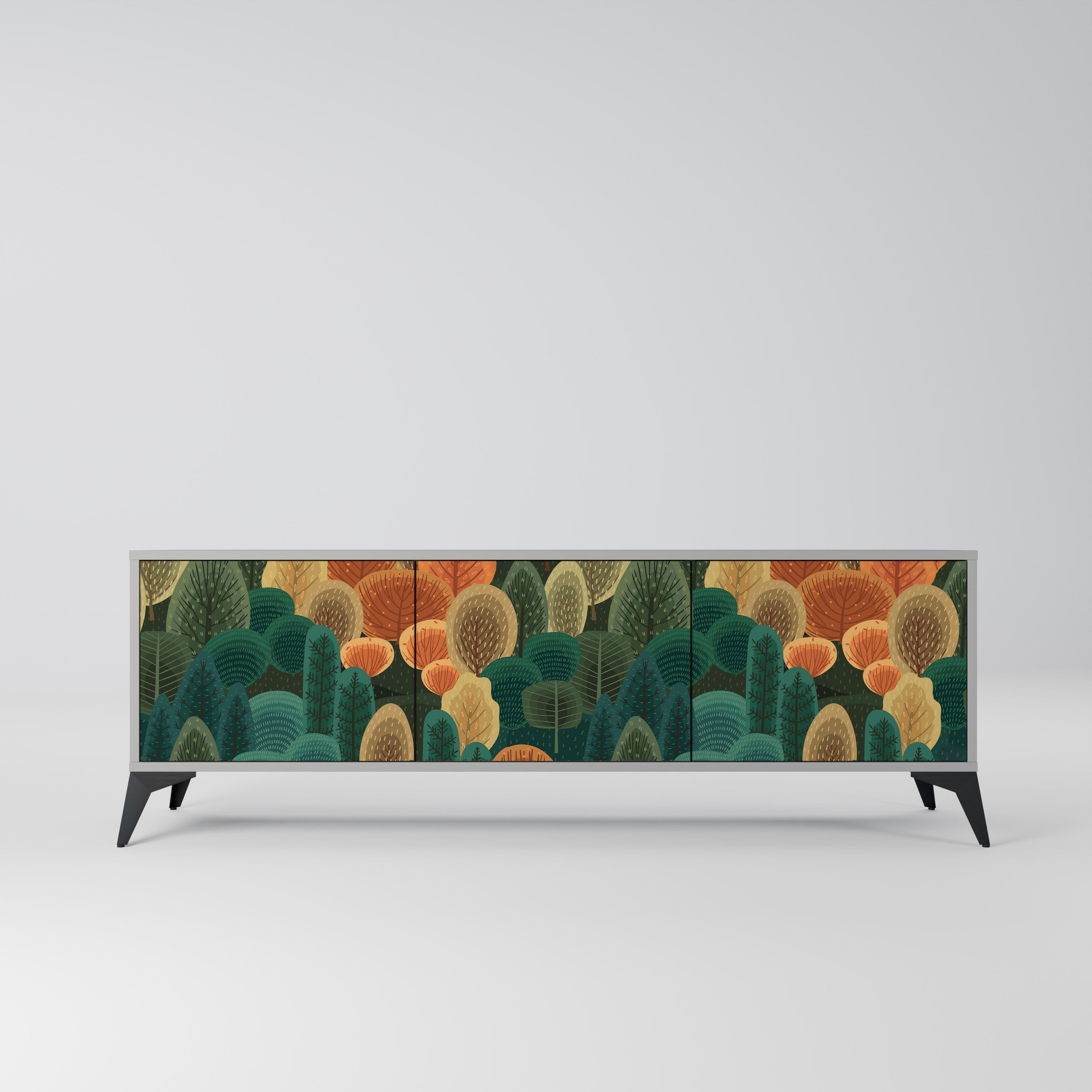 Meuble TV 3 portes KALEIDOSCOPE D'AUTOMNE, finition grise