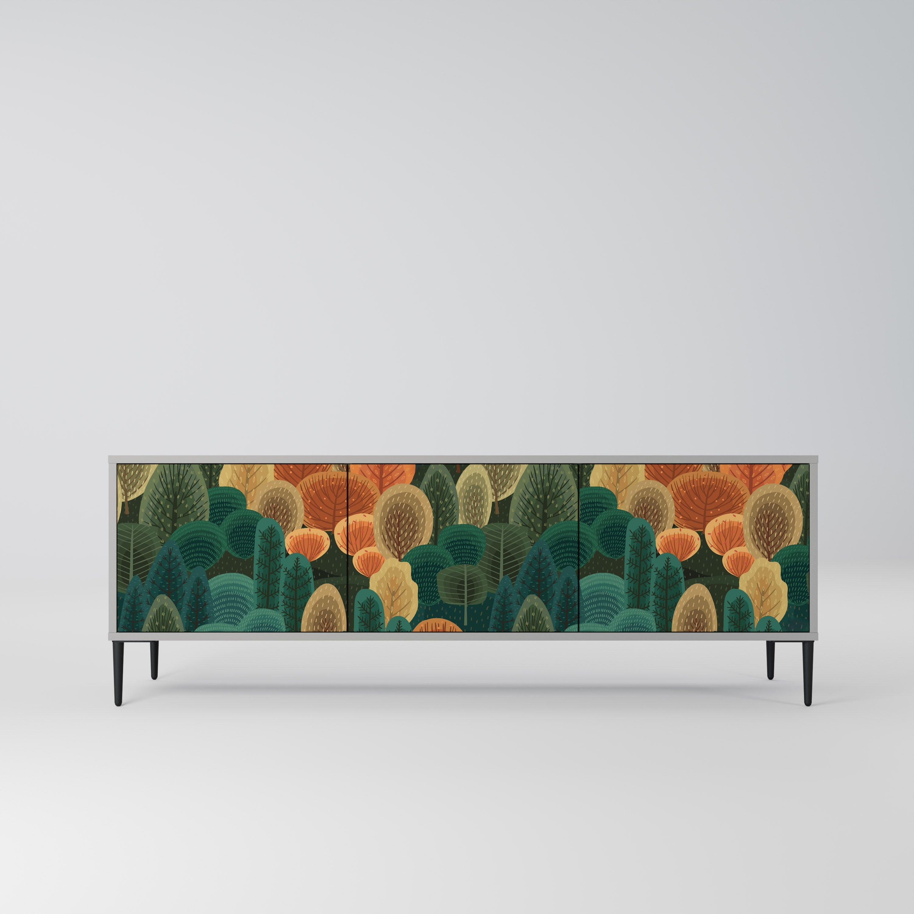 Meuble TV 3 portes KALEIDOSCOPE D'AUTOMNE, finition grise