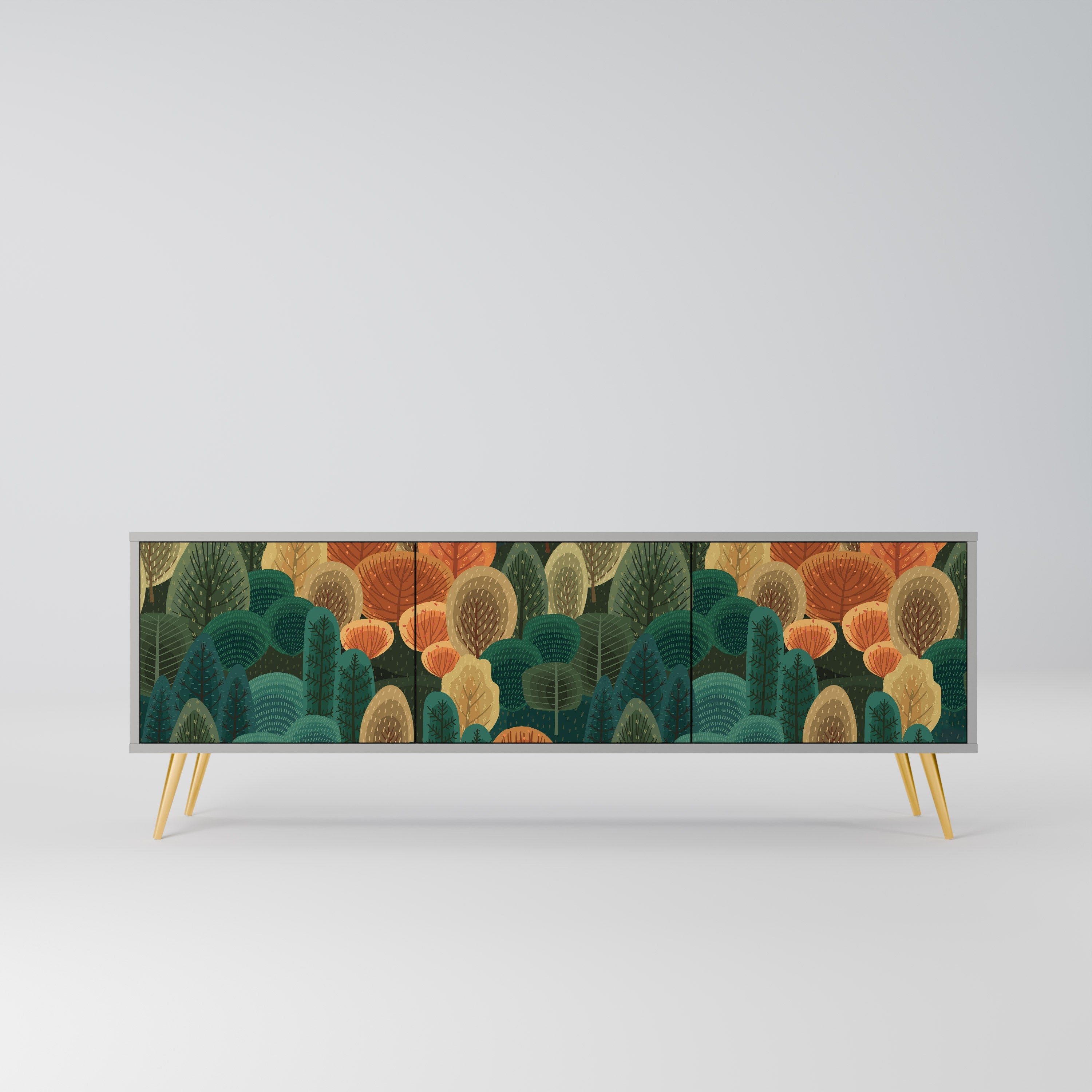 Meuble TV 3 portes KALEIDOSCOPE D'AUTOMNE, finition grise