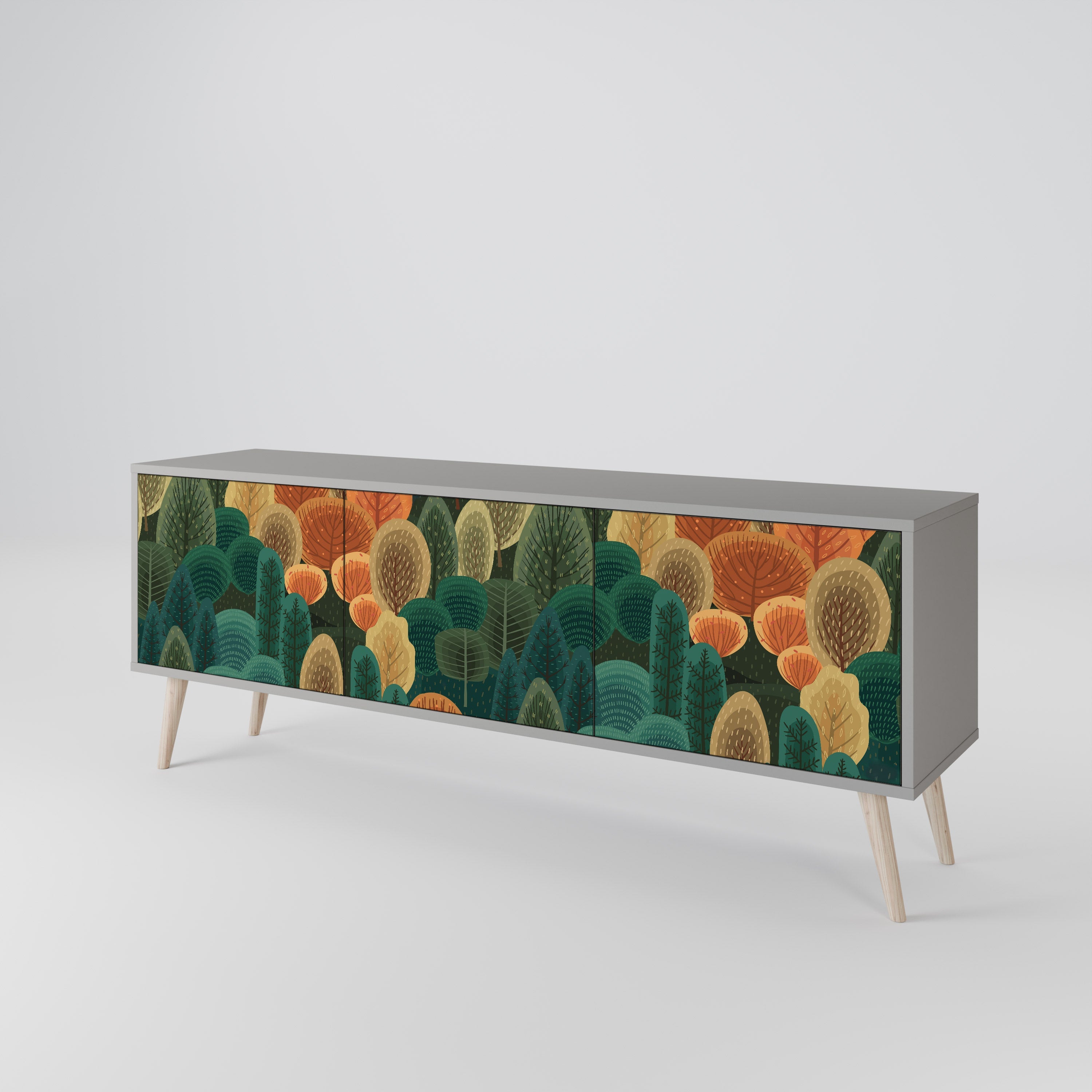 Meuble TV 3 portes KALEIDOSCOPE D'AUTOMNE, finition grise