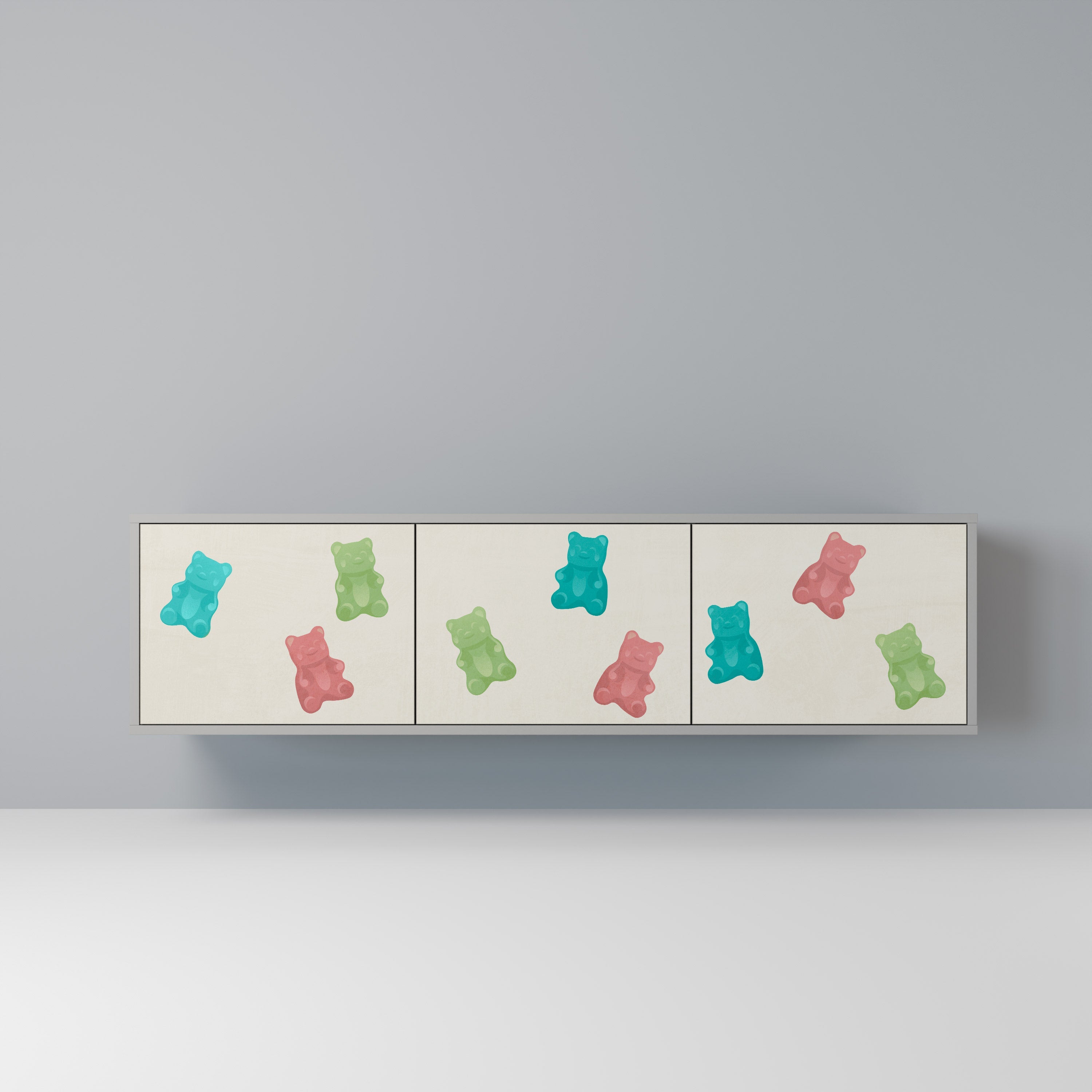 Meuble TV 3 portes GUMMY BEARS, finition grise