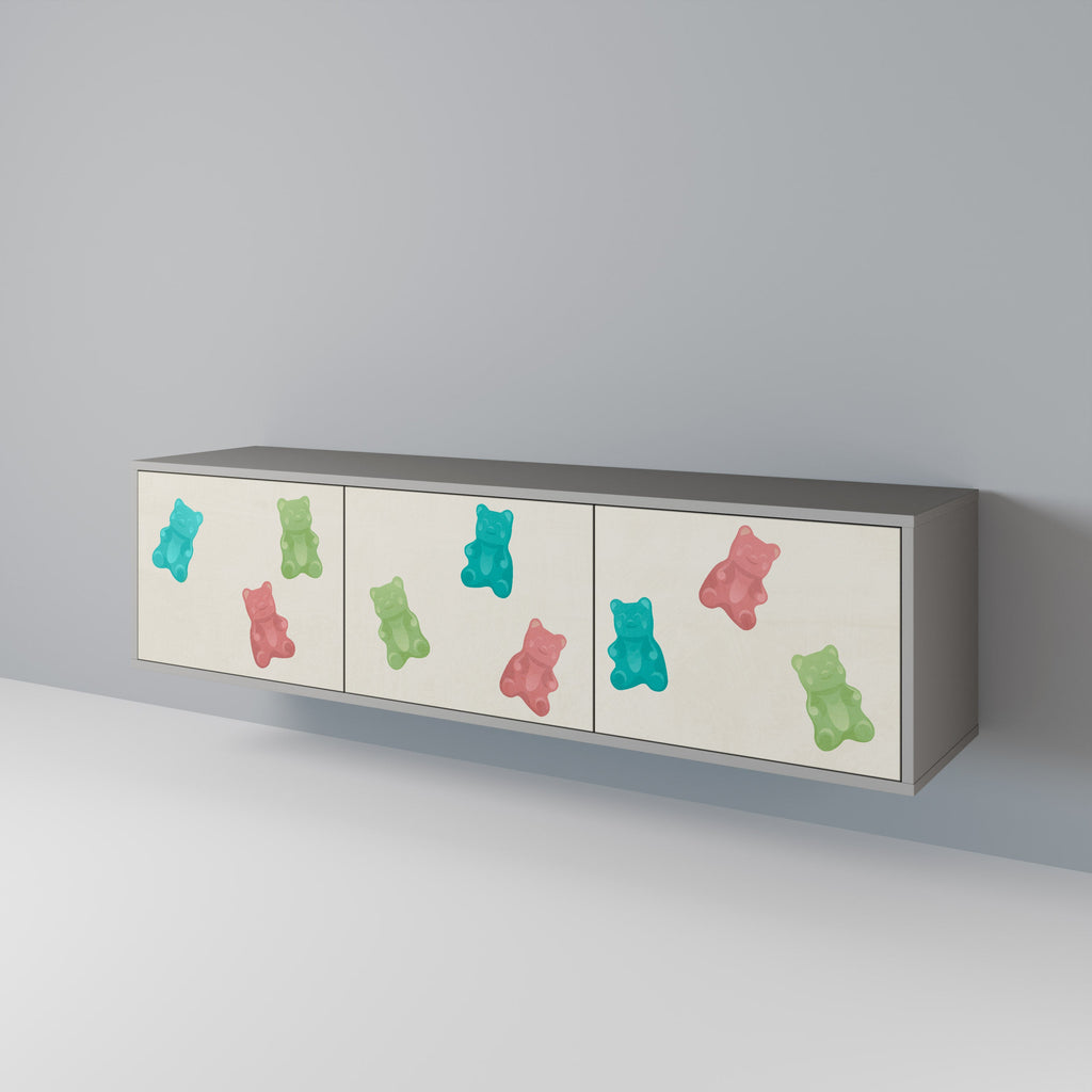 Meuble TV 3 portes GUMMY BEARS, finition grise