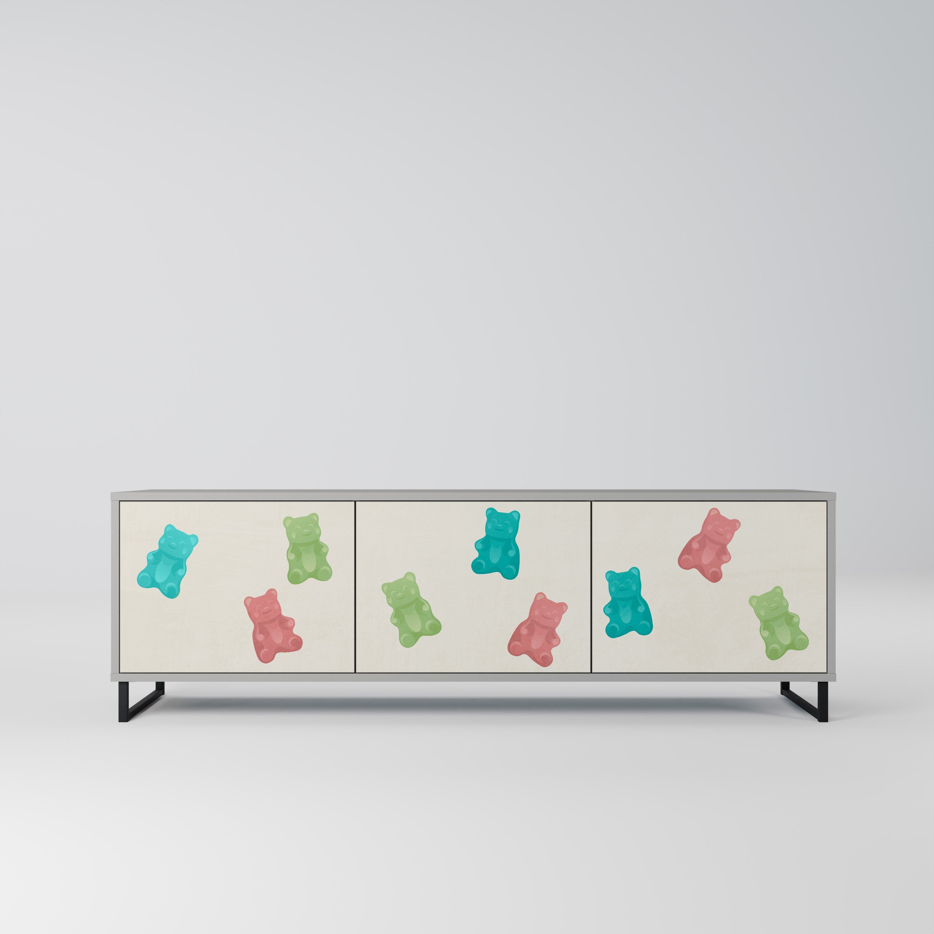 Meuble TV 3 portes GUMMY BEARS, finition grise