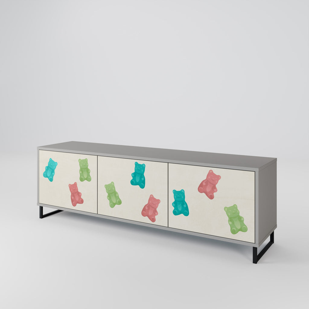 Meuble TV 3 portes GUMMY BEARS, finition grise