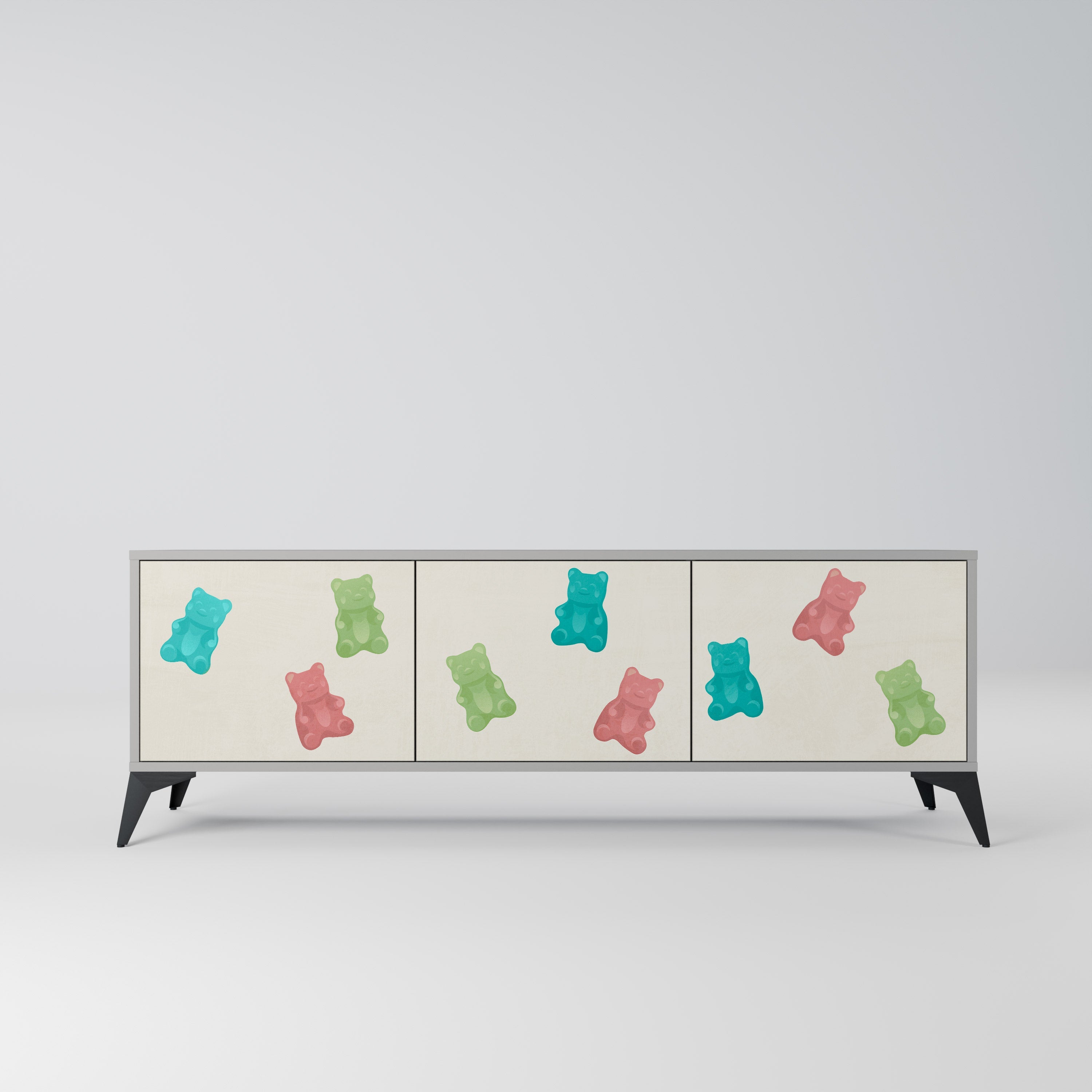 Meuble TV 3 portes GUMMY BEARS, finition grise