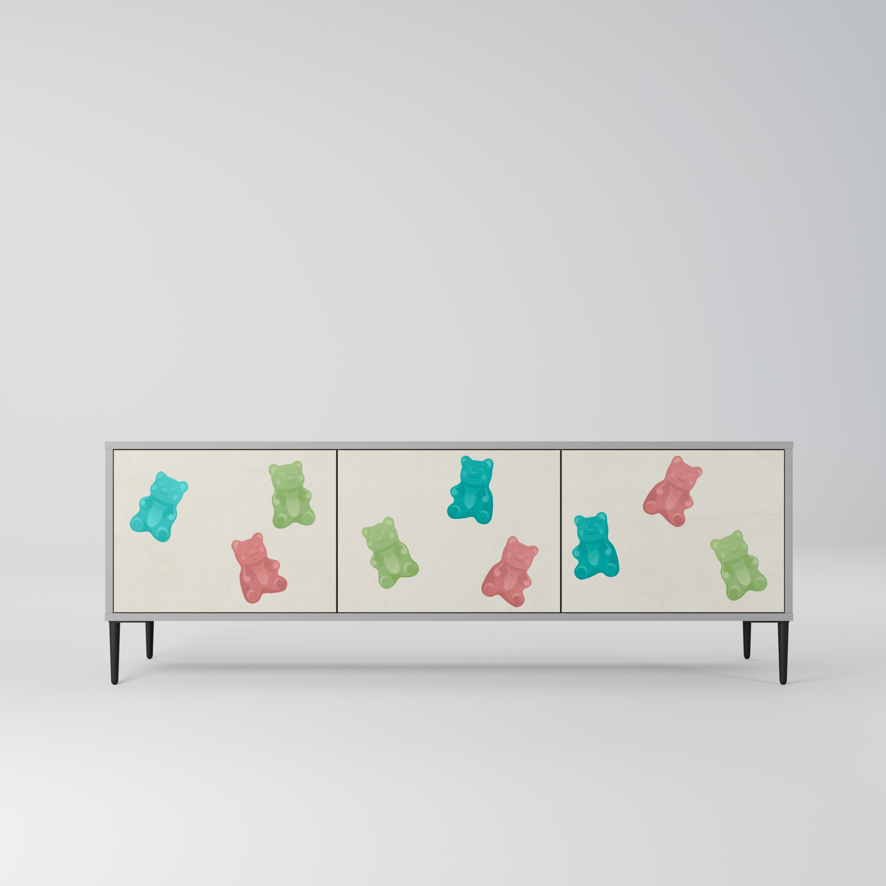 Meuble TV 3 portes GUMMY BEARS, finition grise