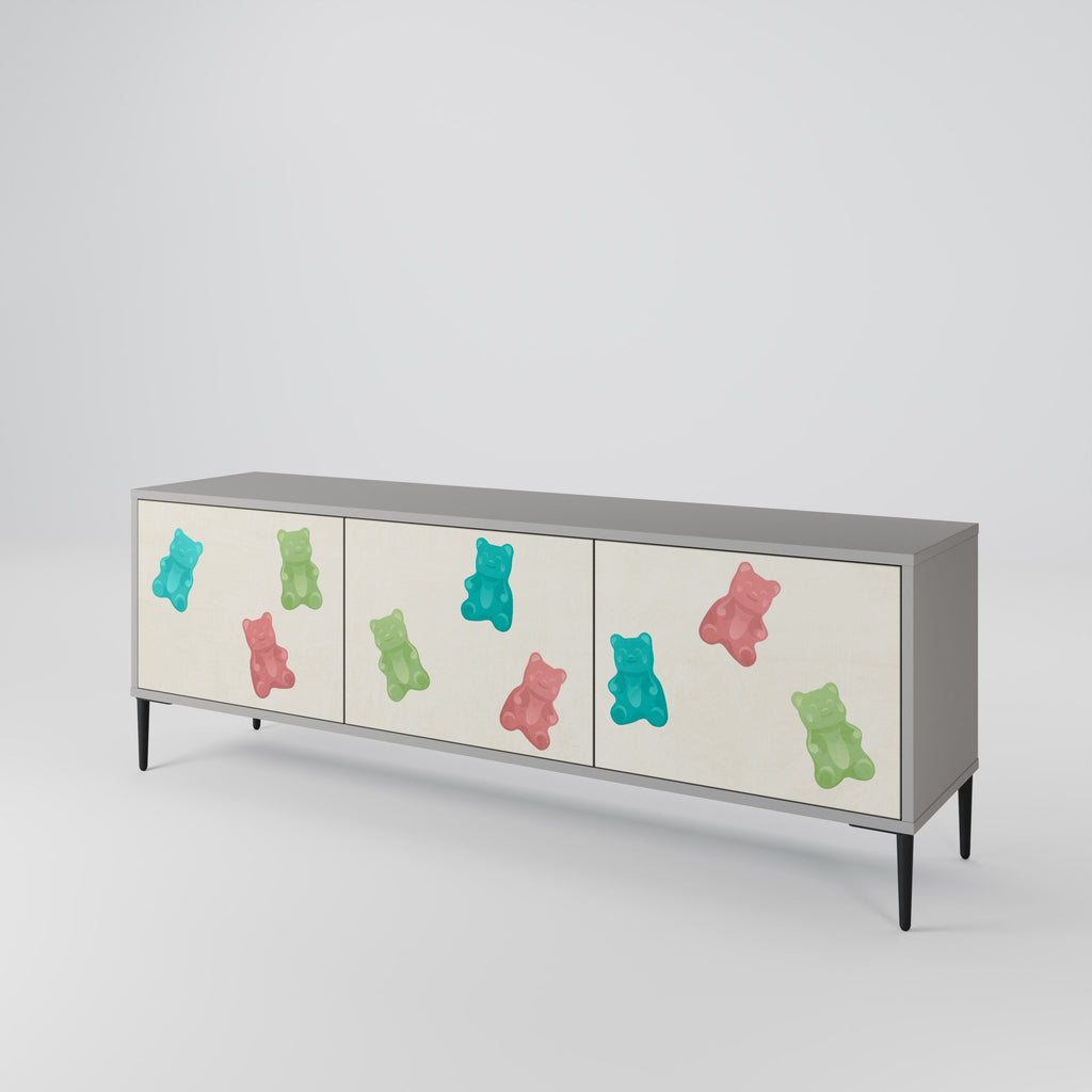 Meuble TV 3 portes GUMMY BEARS, finition grise