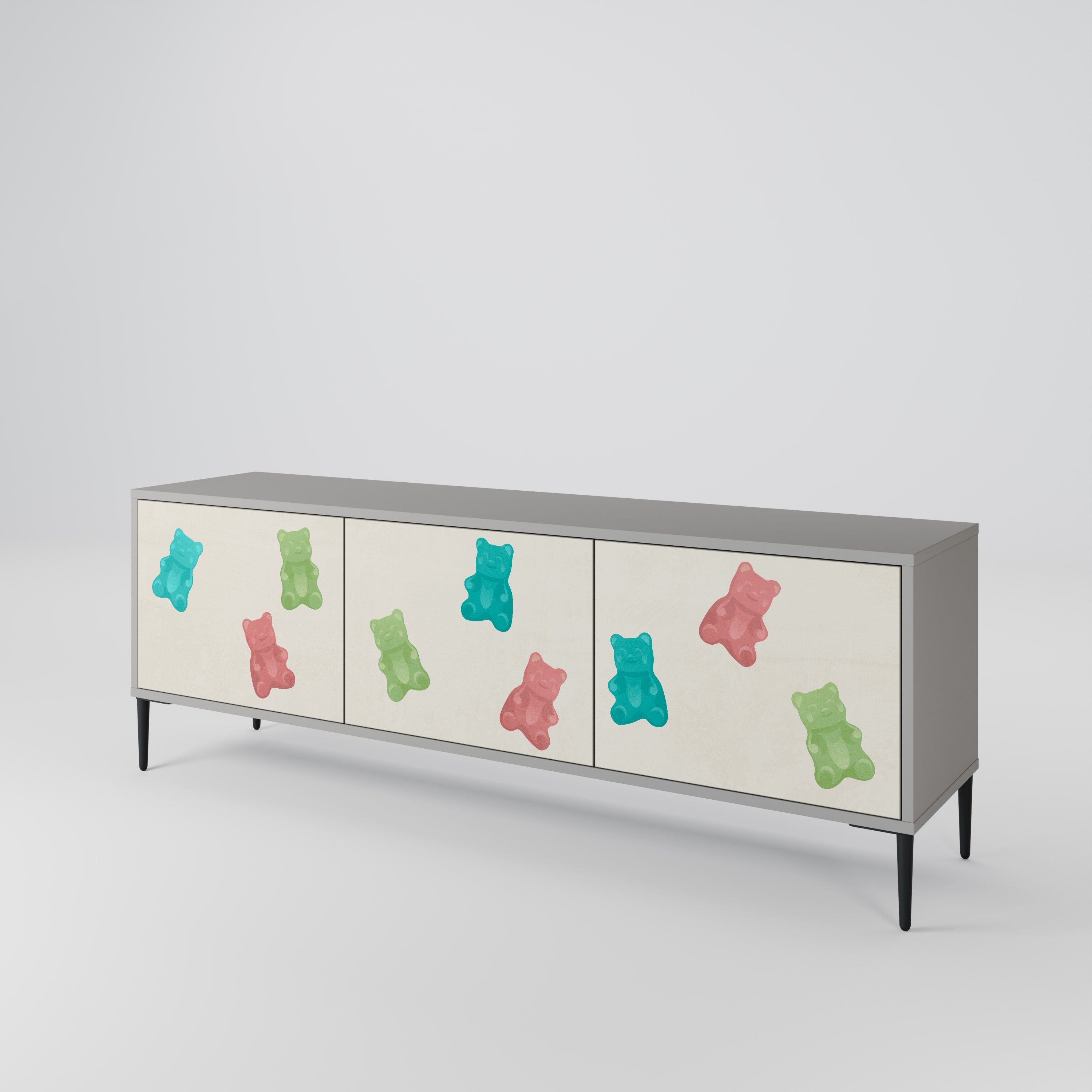 Meuble TV 3 portes GUMMY BEARS, finition grise