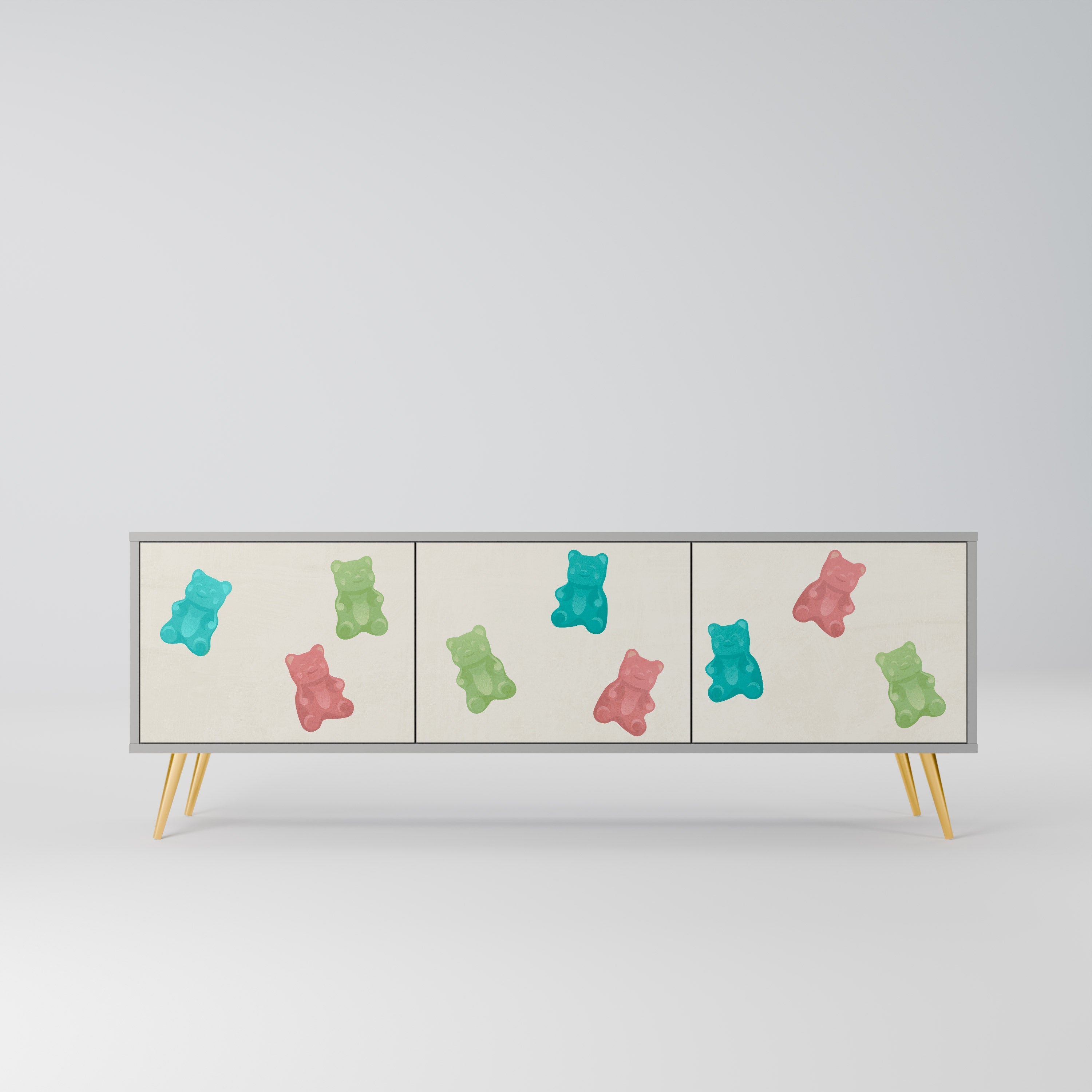 Meuble TV 3 portes GUMMY BEARS, finition grise