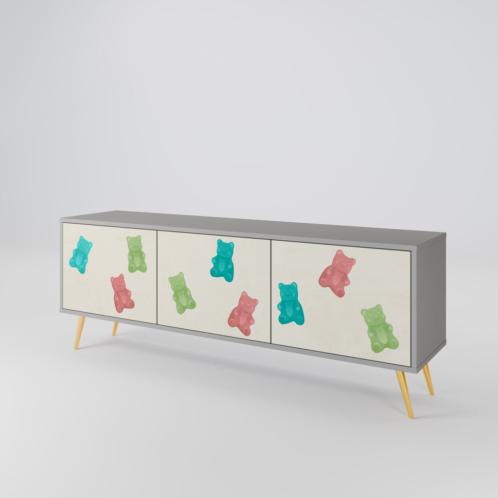 Meuble TV 3 portes GUMMY BEARS, finition grise