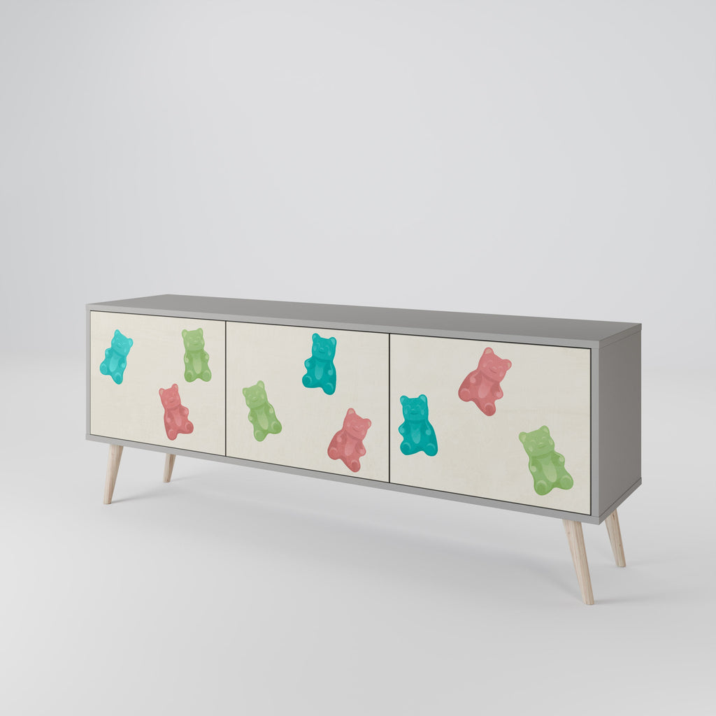 Meuble TV 3 portes GUMMY BEARS, finition grise