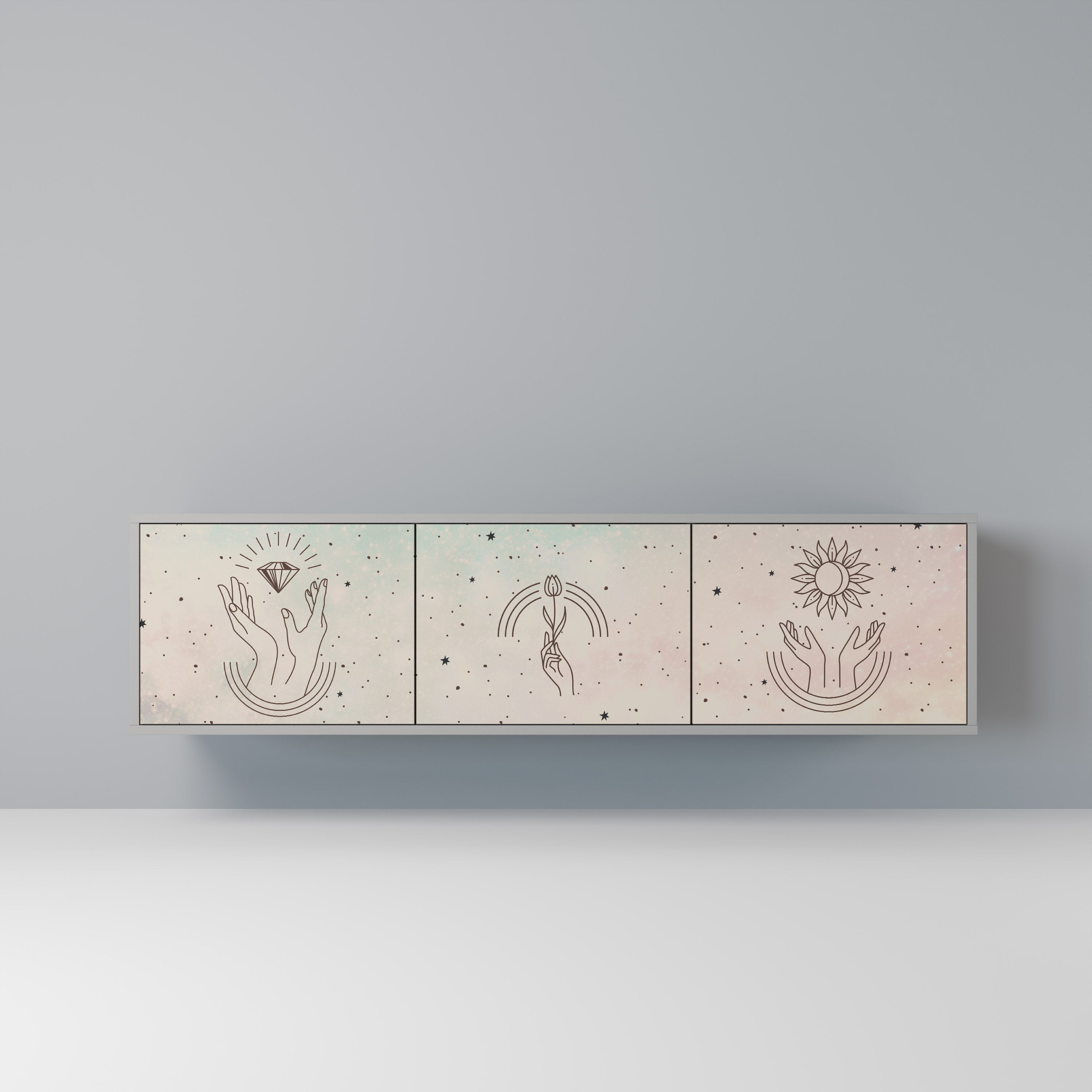 Meuble TV 3 portes DELICATE BEAUTY, finition grise