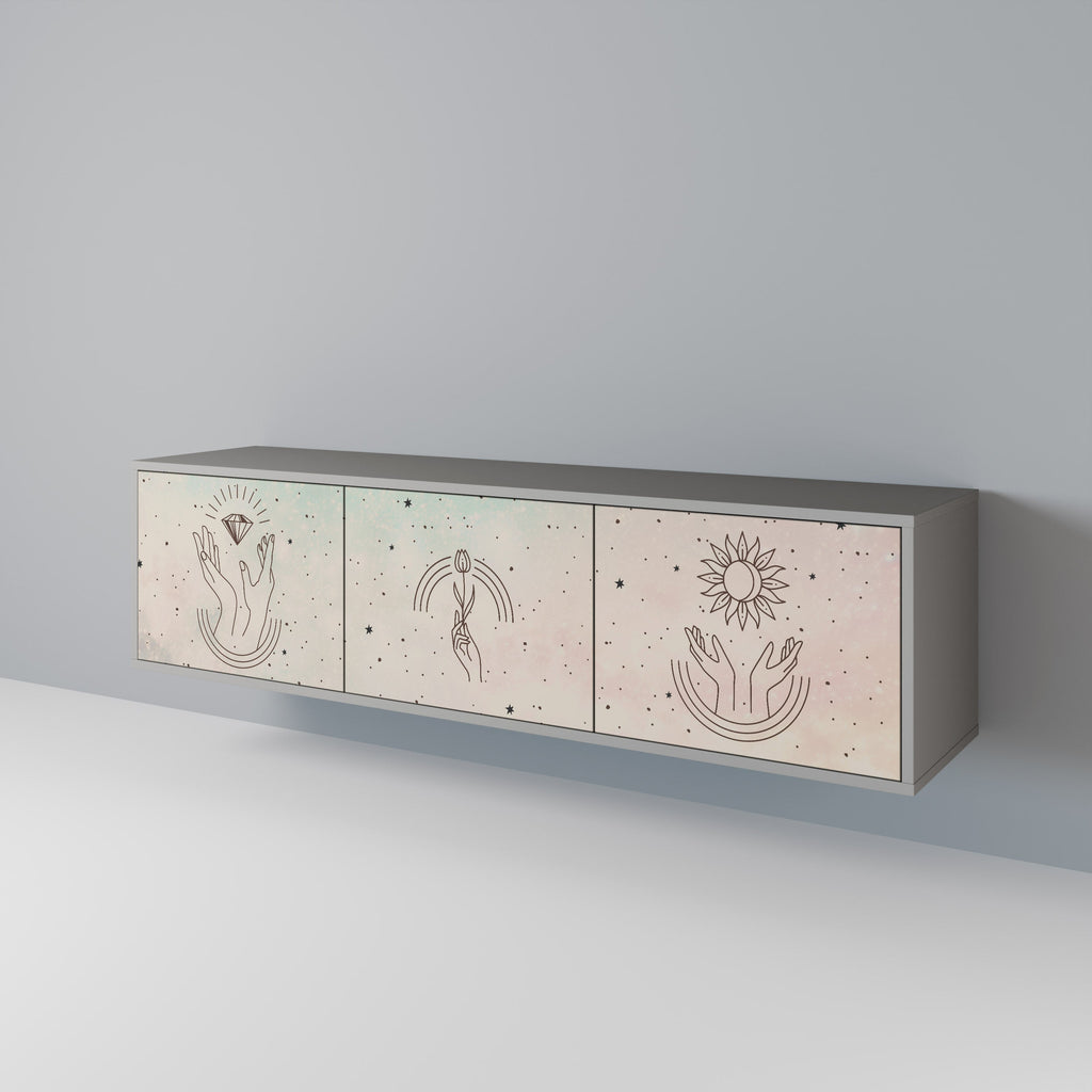 Meuble TV 3 portes DELICATE BEAUTY, finition grise