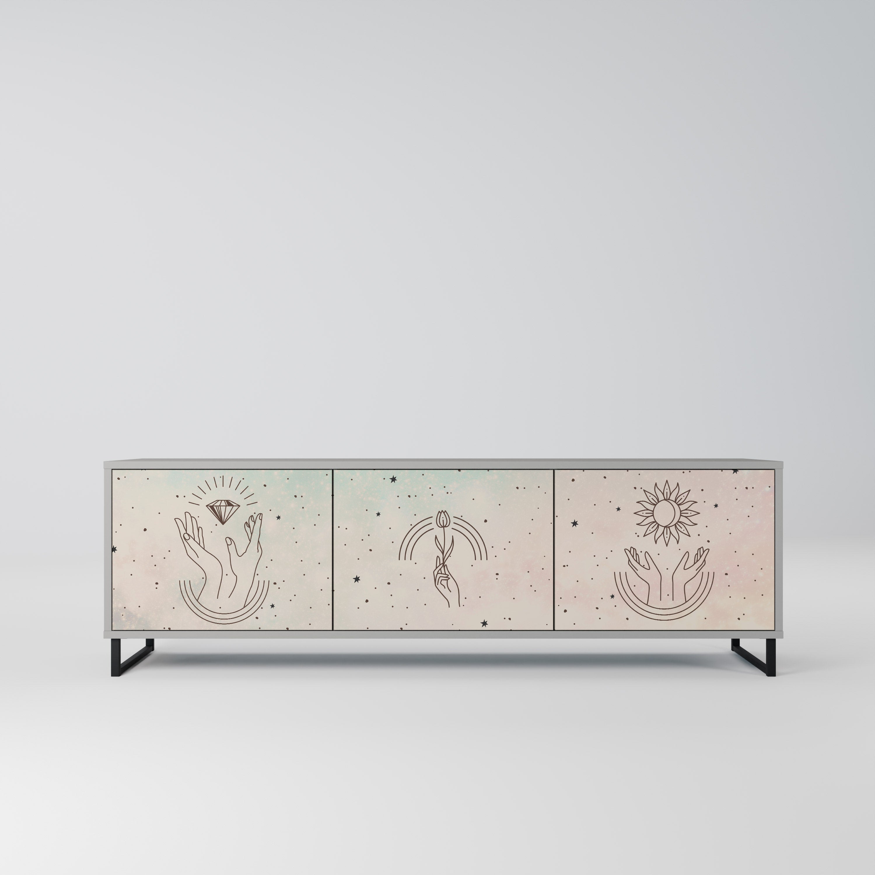 Meuble TV 3 portes DELICATE BEAUTY, finition grise