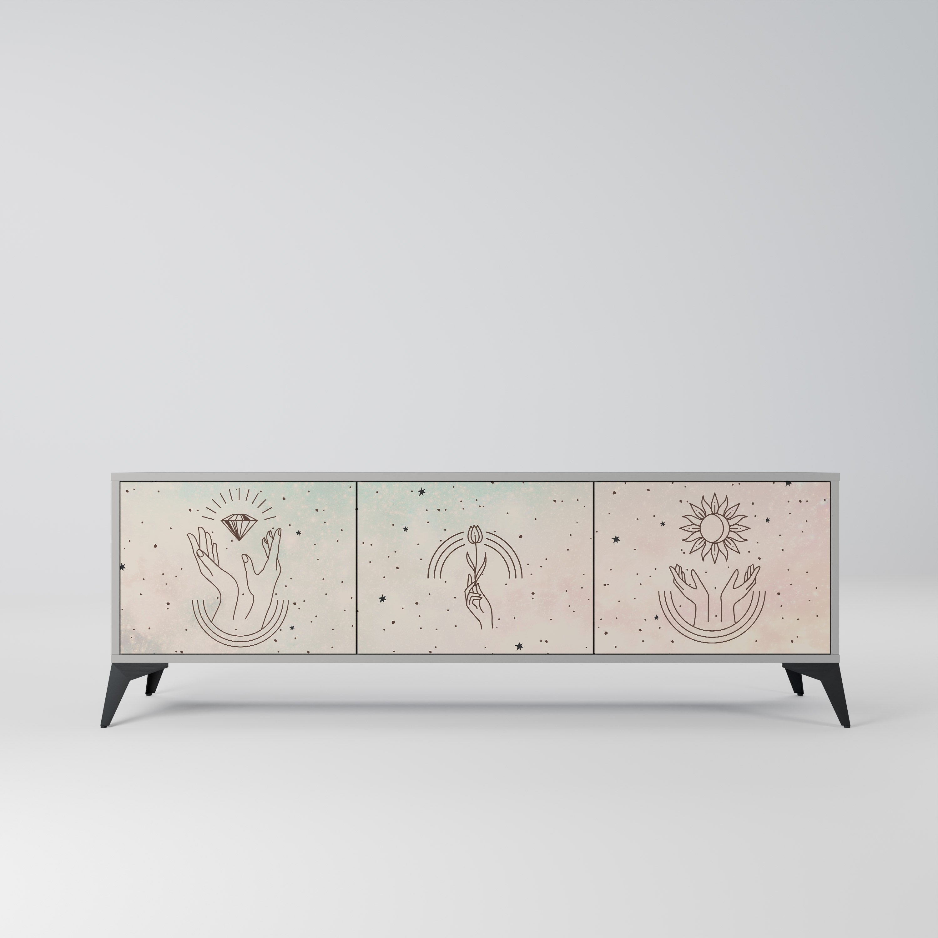 Meuble TV 3 portes DELICATE BEAUTY, finition grise