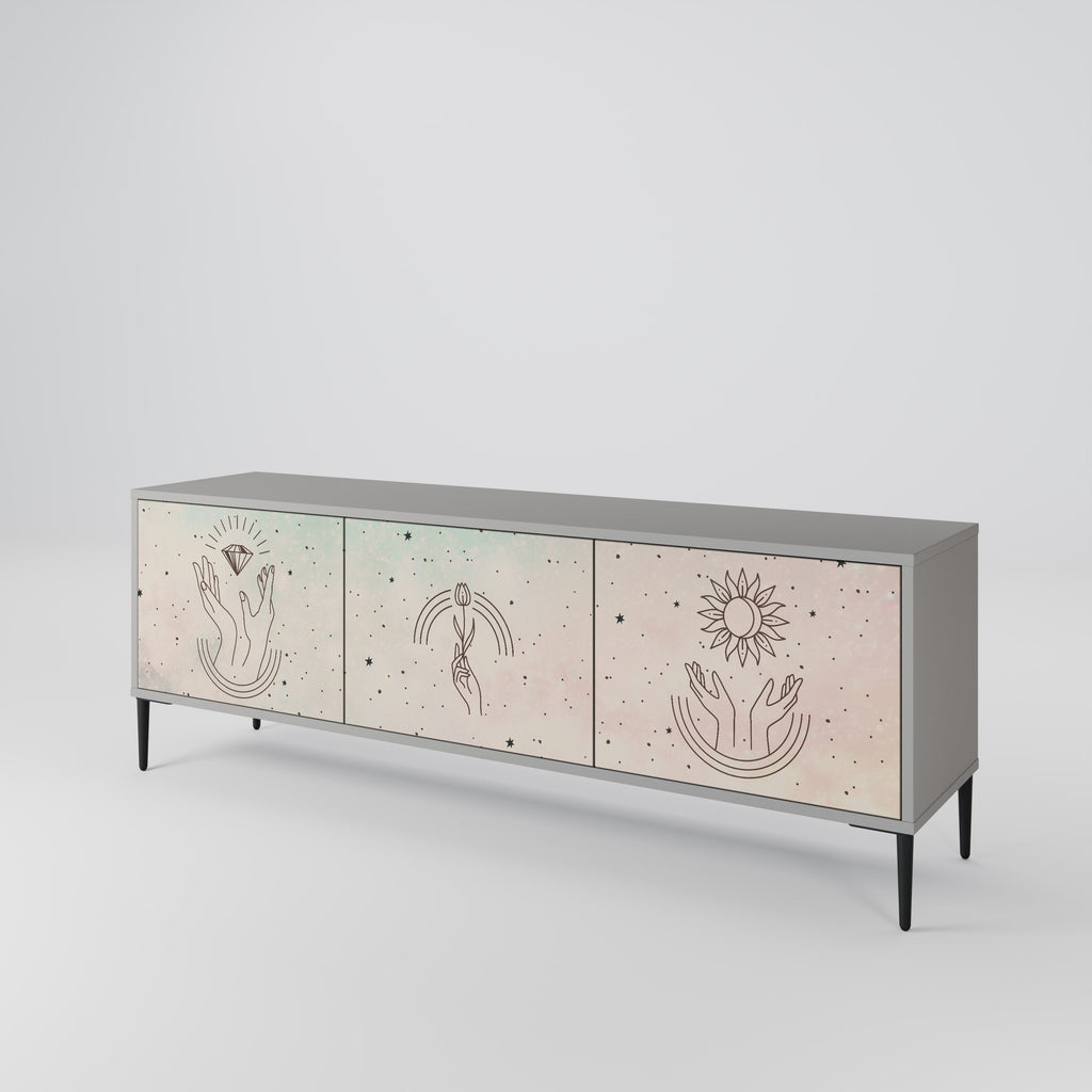 Meuble TV 3 portes DELICATE BEAUTY, finition grise