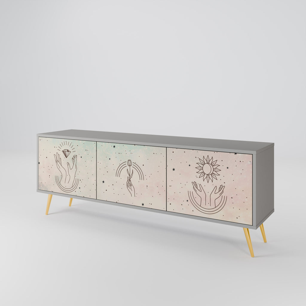 Meuble TV 3 portes DELICATE BEAUTY, finition grise