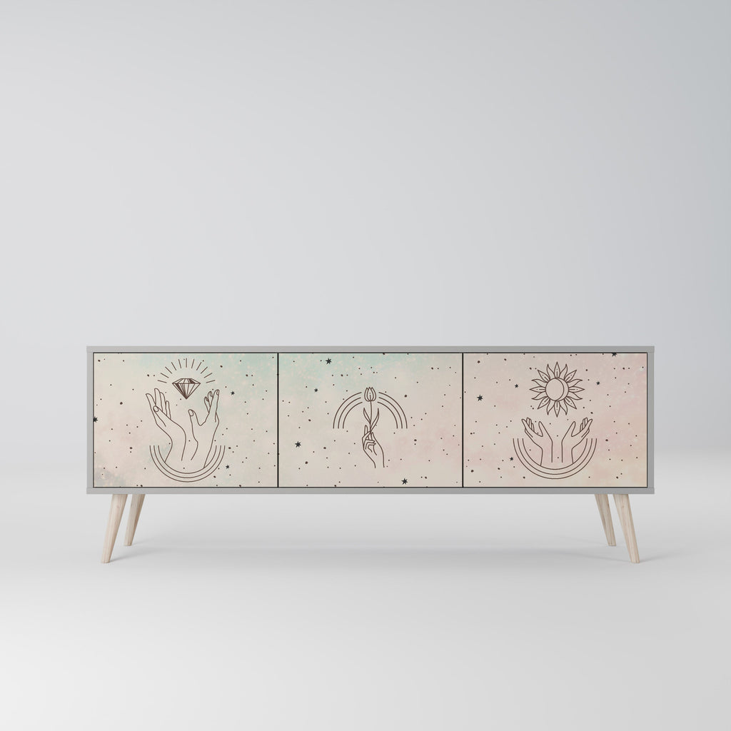 Meuble TV 3 portes DELICATE BEAUTY, finition grise