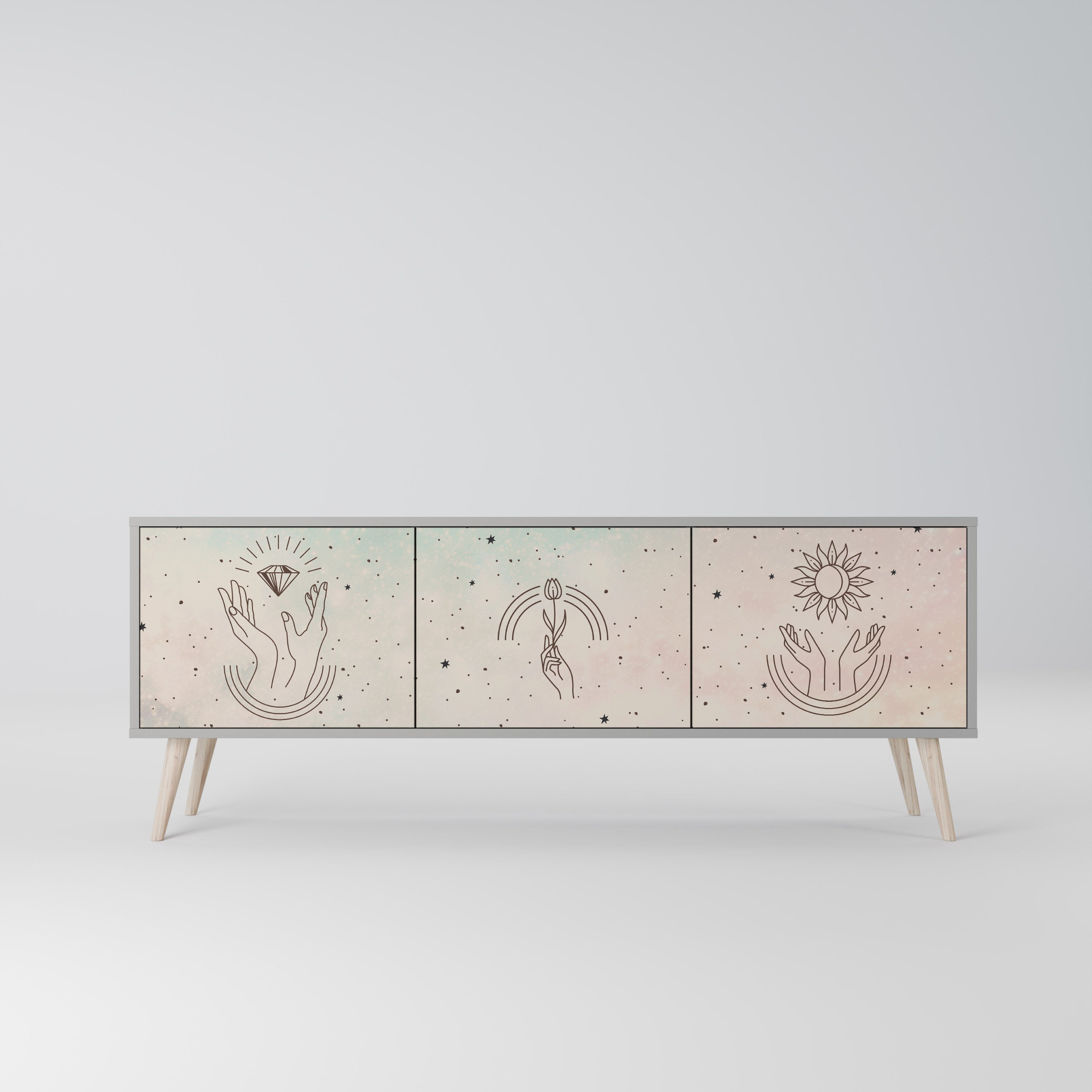 Meuble TV 3 portes DELICATE BEAUTY, finition grise