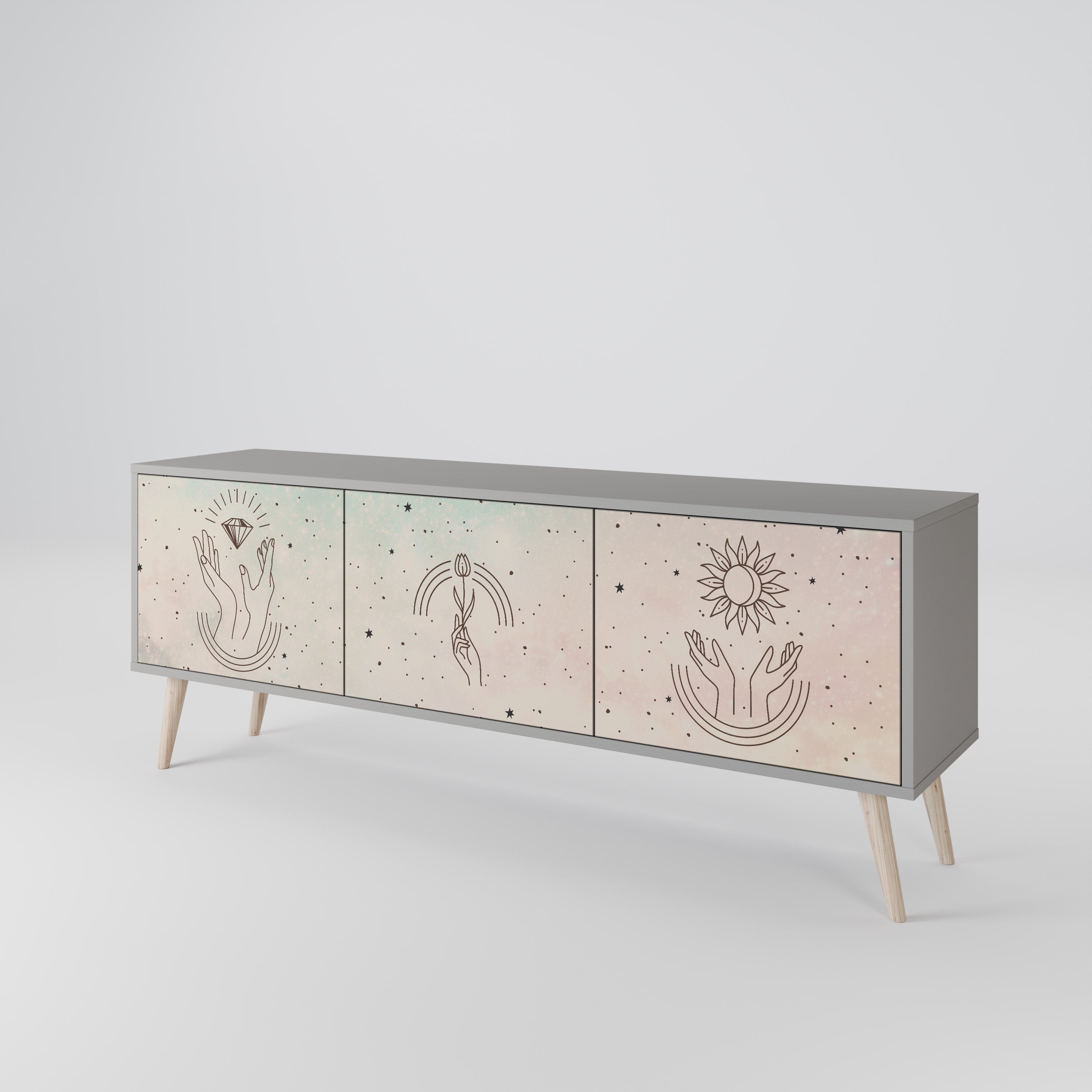 Meuble TV 3 portes DELICATE BEAUTY, finition grise