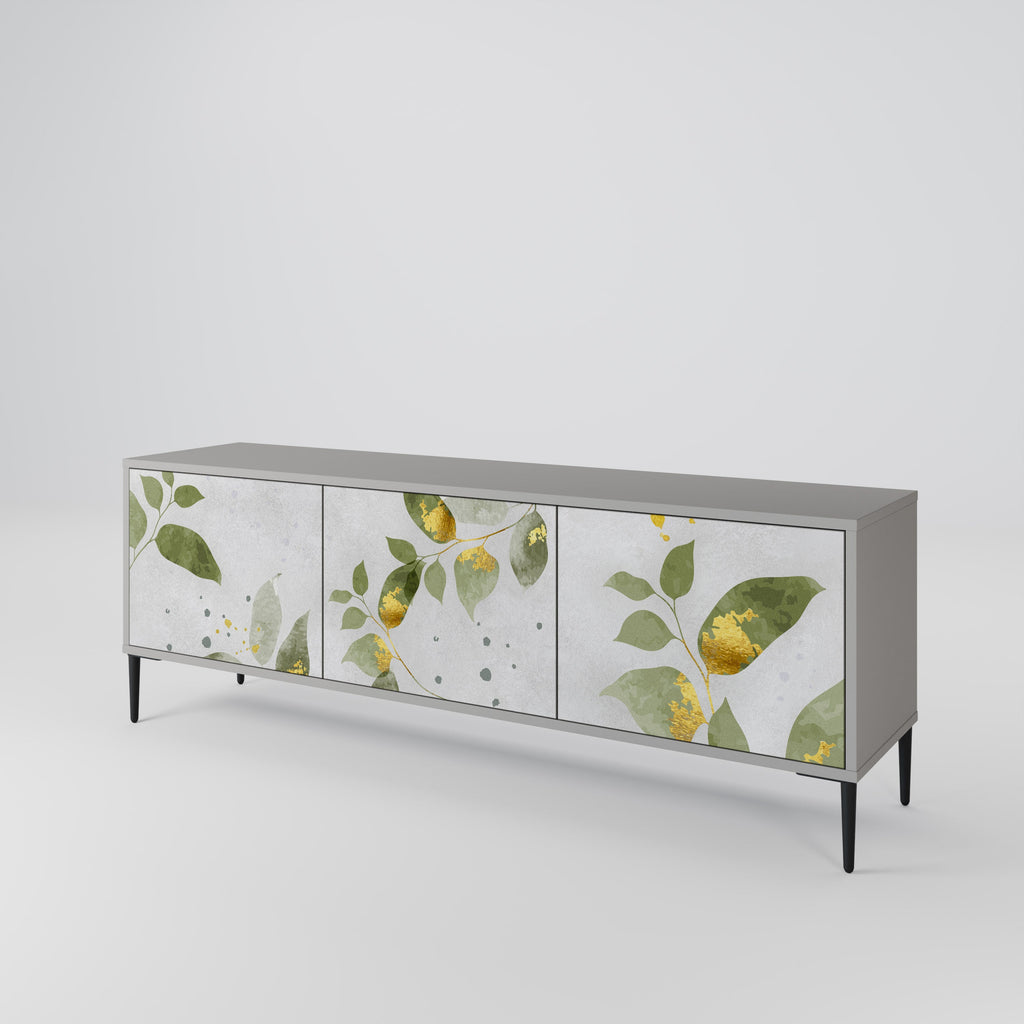 Meuble TV 3 portes ELEGANT BOTANICS, finition grise