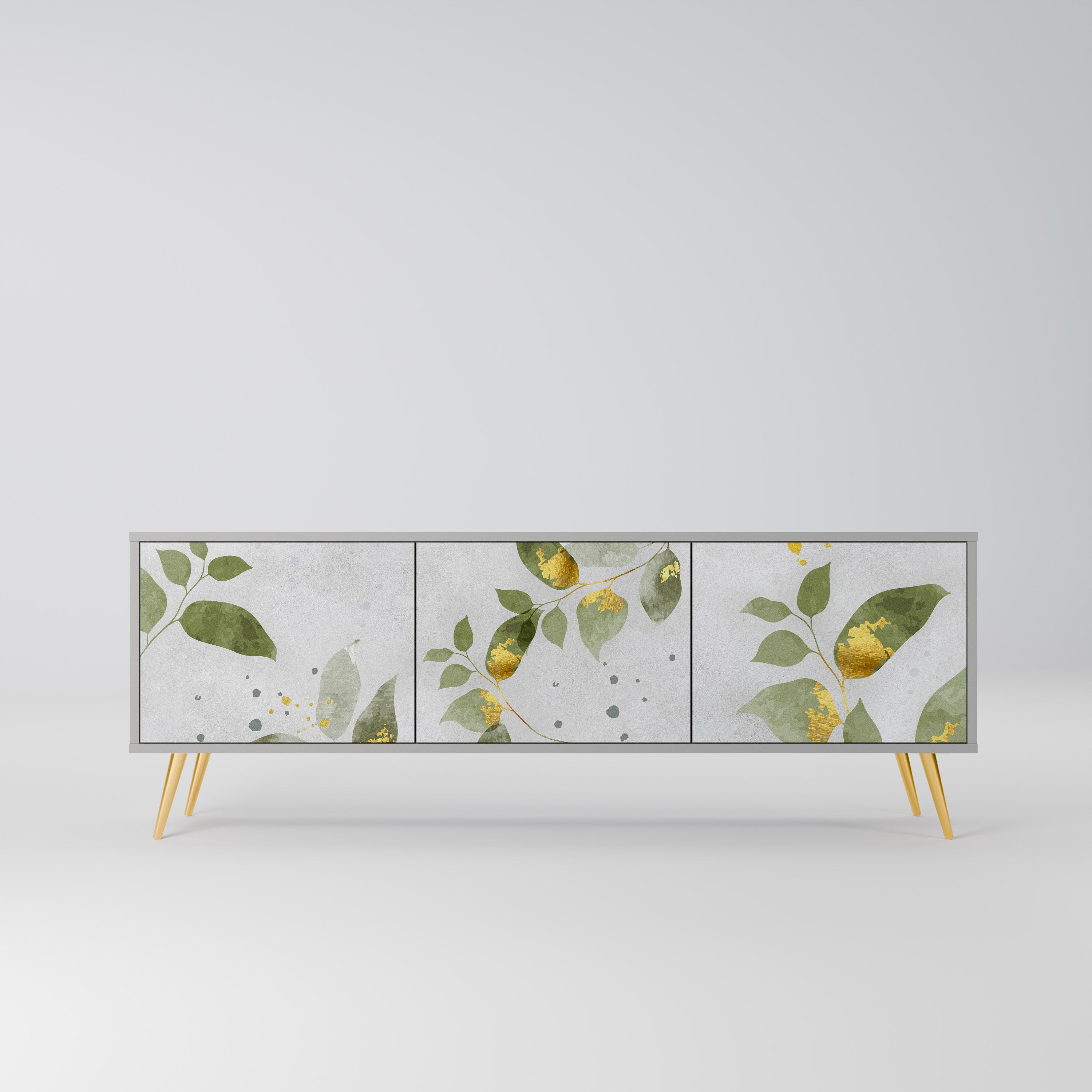 Meuble TV 3 portes ELEGANT BOTANICS, finition grise