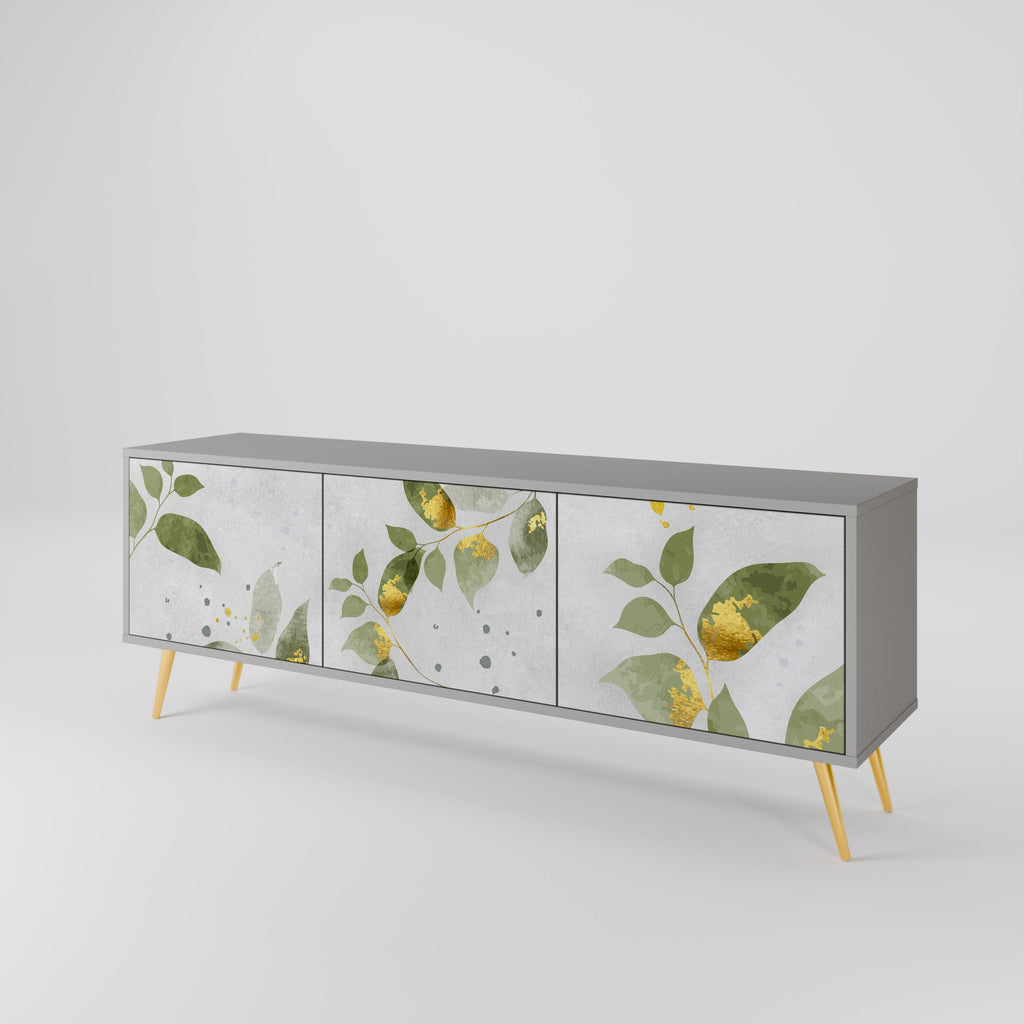 Meuble TV 3 portes ELEGANT BOTANICS, finition grise