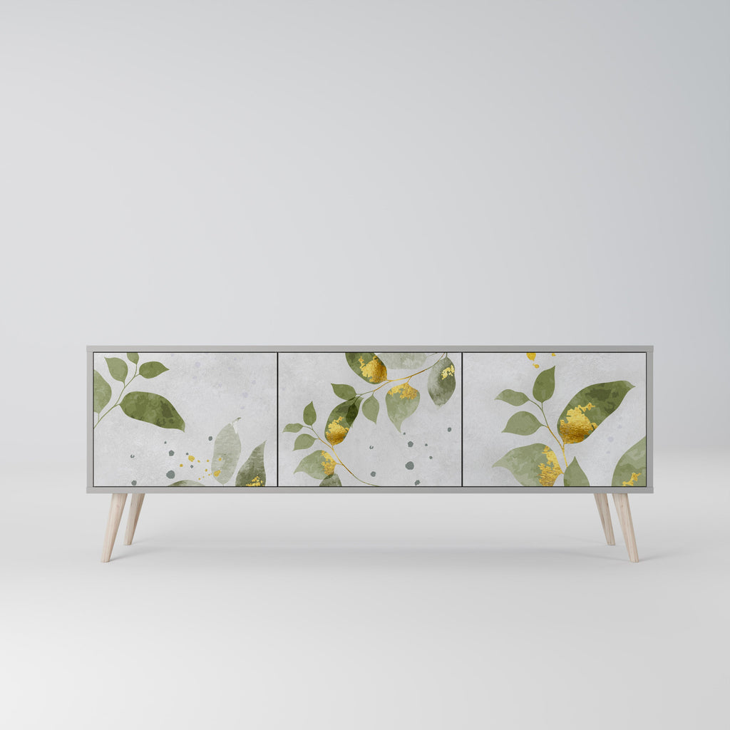 Meuble TV 3 portes ELEGANT BOTANICS, finition grise