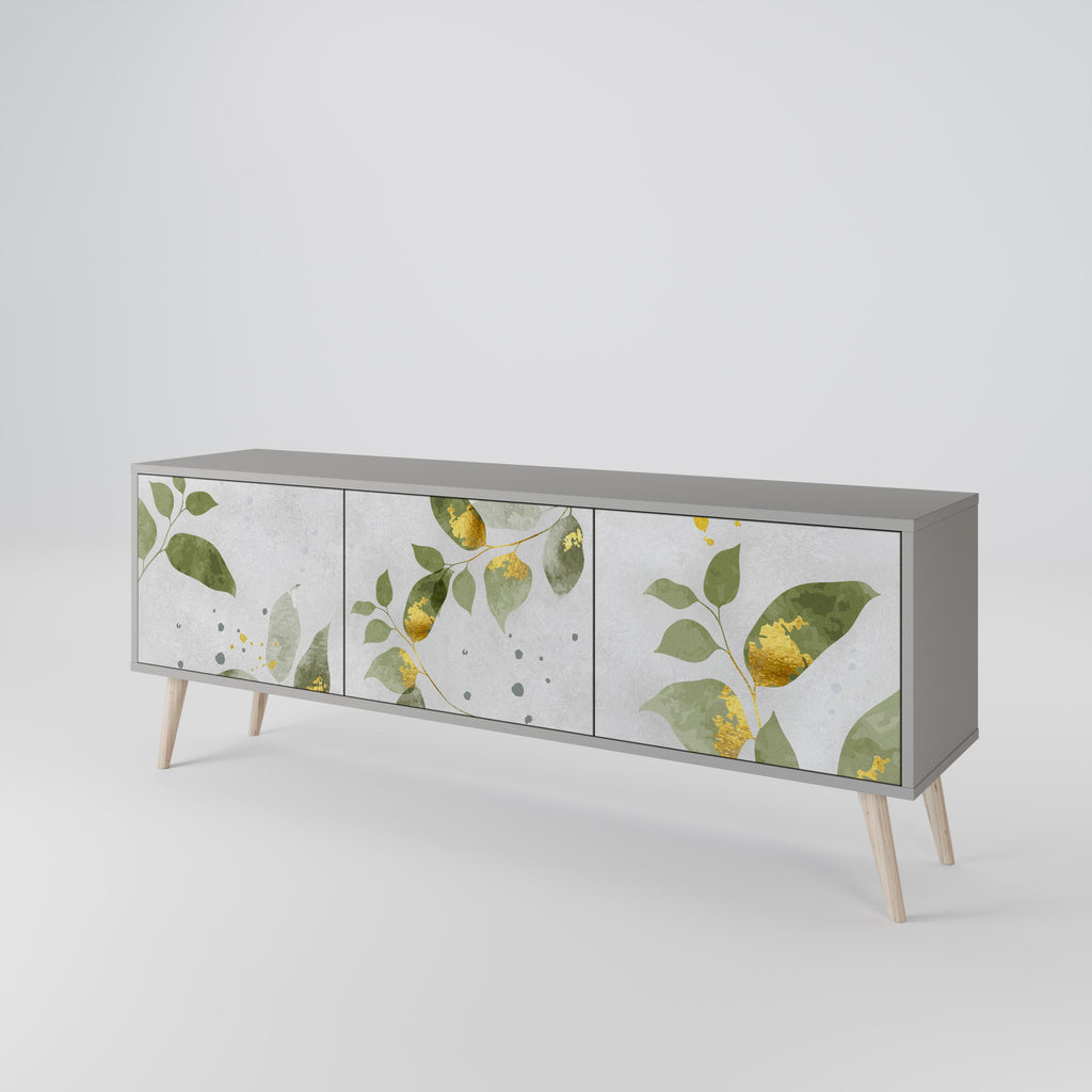 Meuble TV 3 portes ELEGANT BOTANICS, finition grise