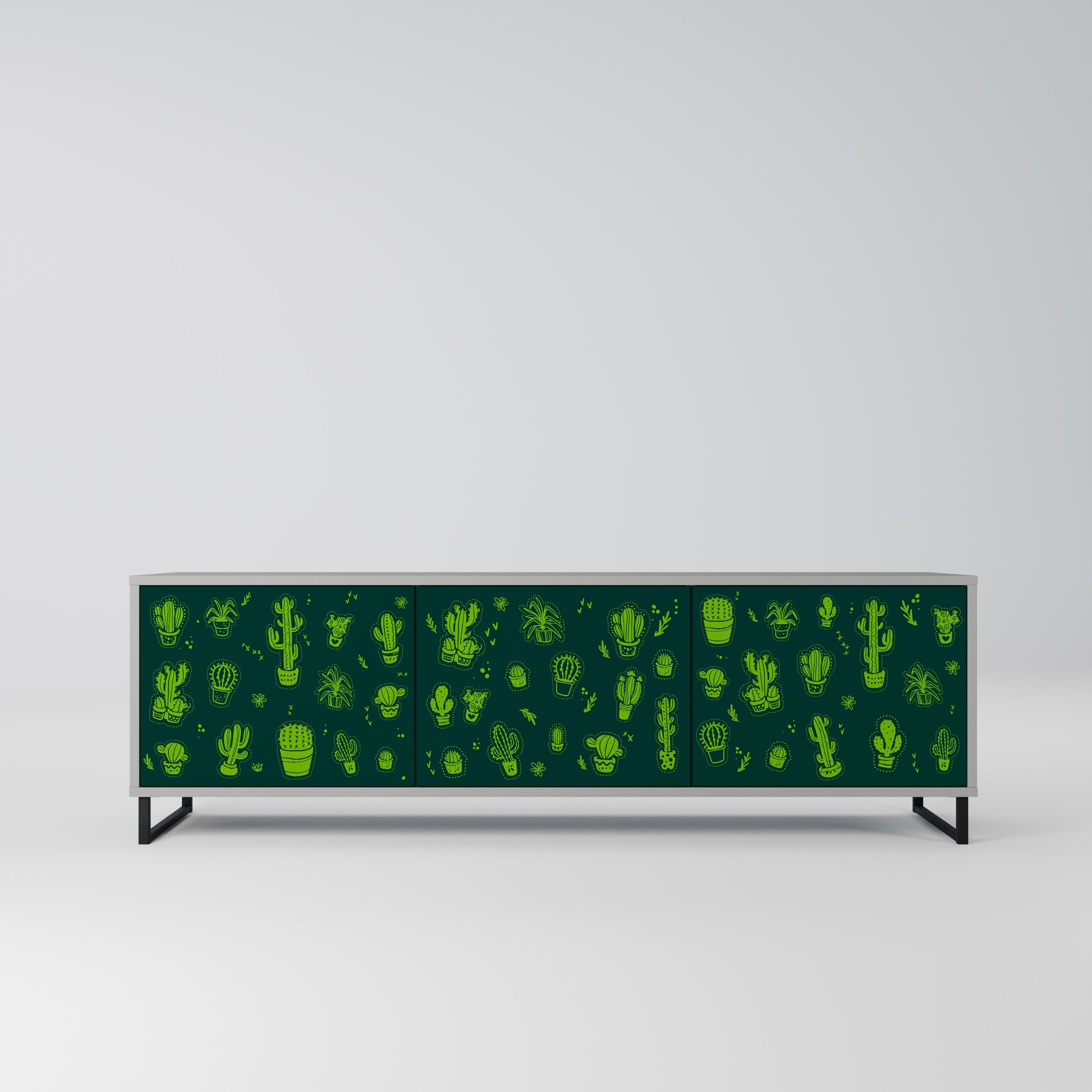 Meuble TV 3 portes DESERT GREEN, finition grise