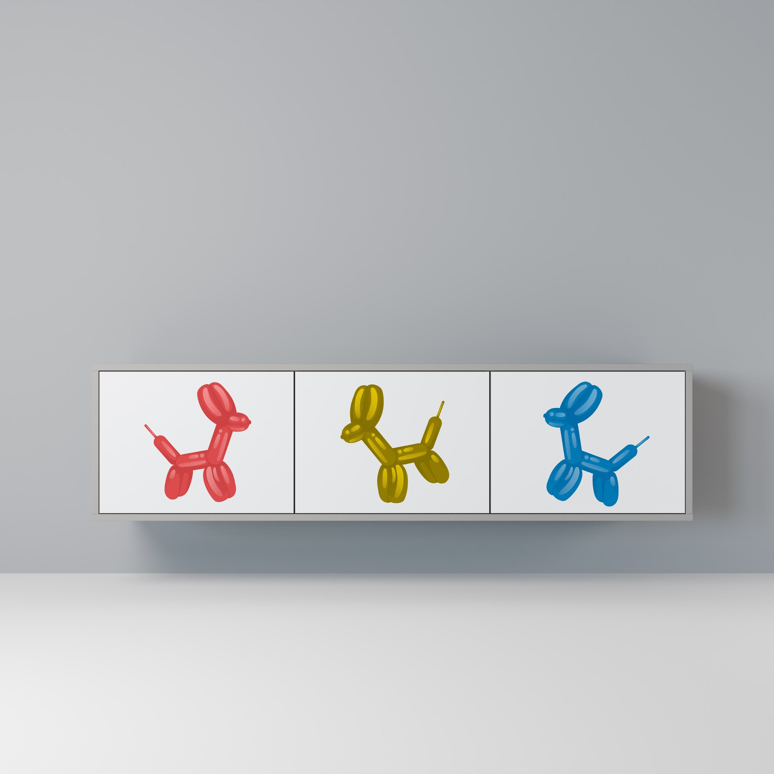 Meuble TV 3 portes CHILDHOOD MEMORY, finition grise