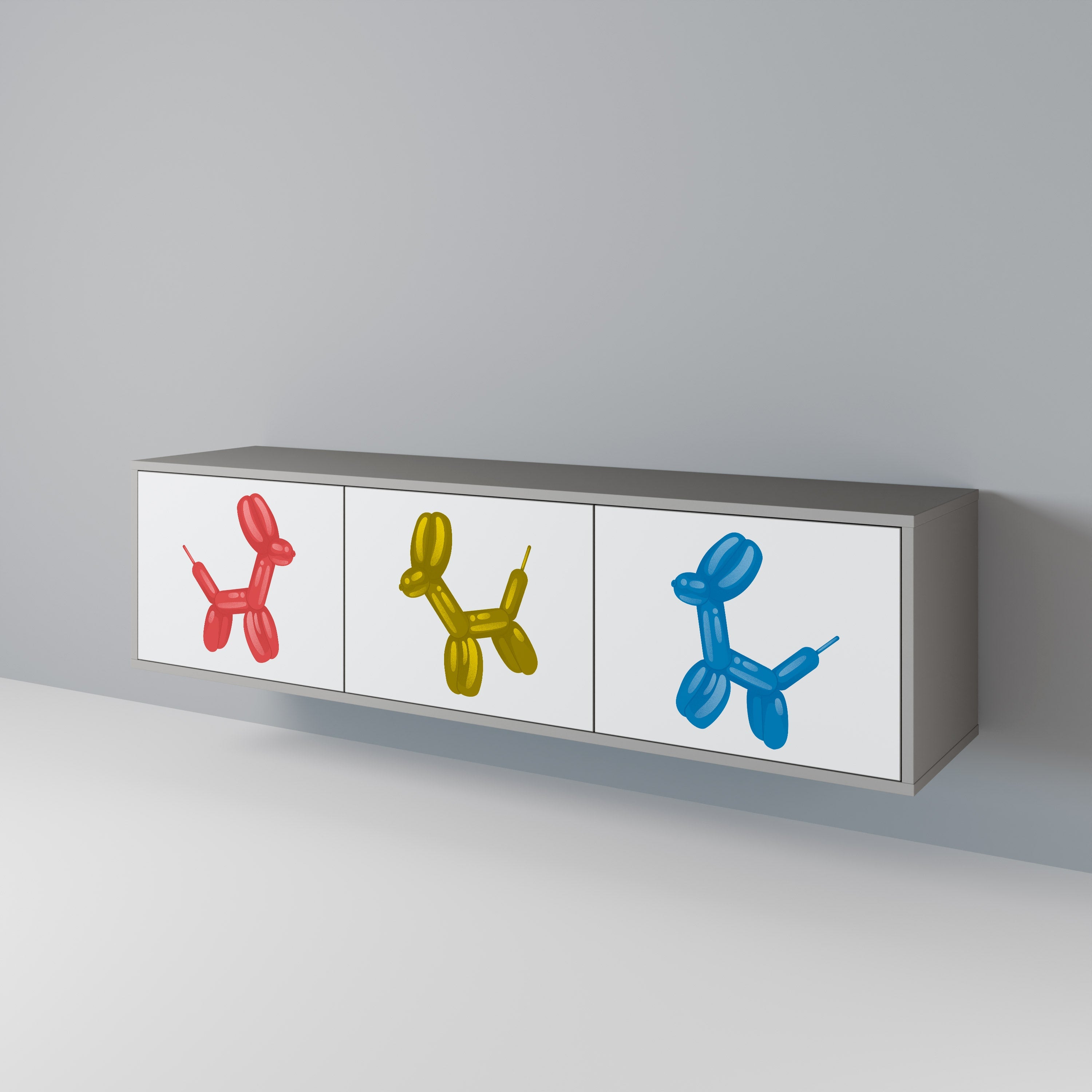 Meuble TV 3 portes CHILDHOOD MEMORY, finition grise