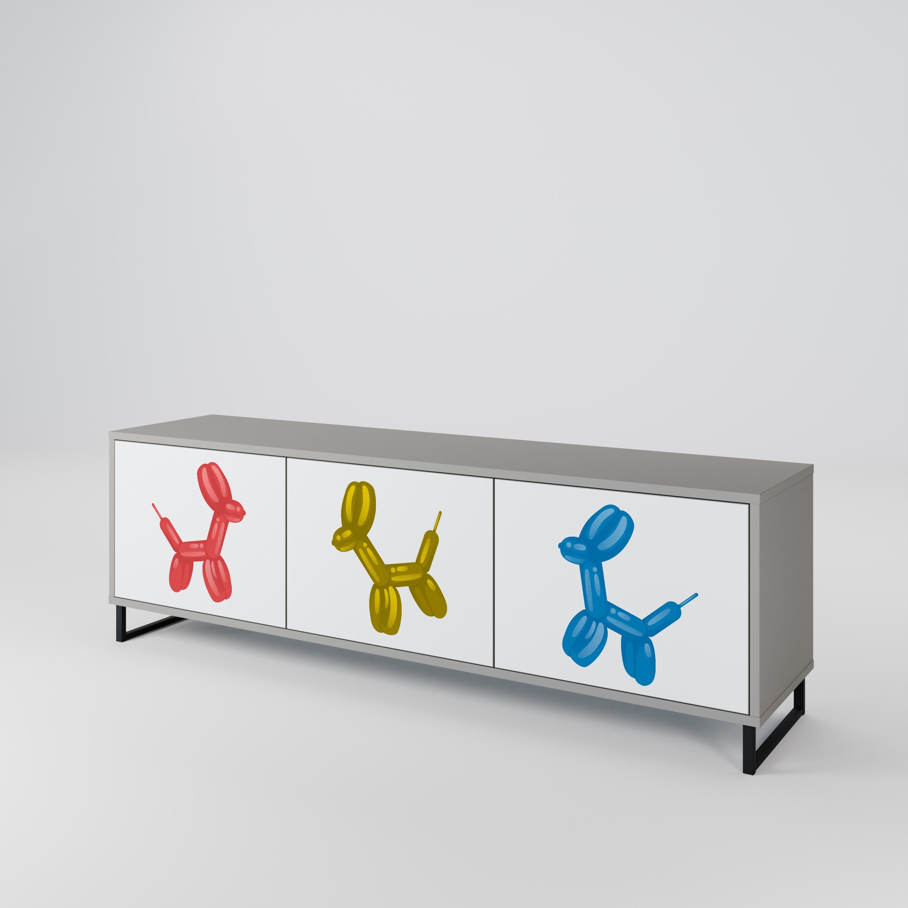 Meuble TV 3 portes CHILDHOOD MEMORY, finition grise