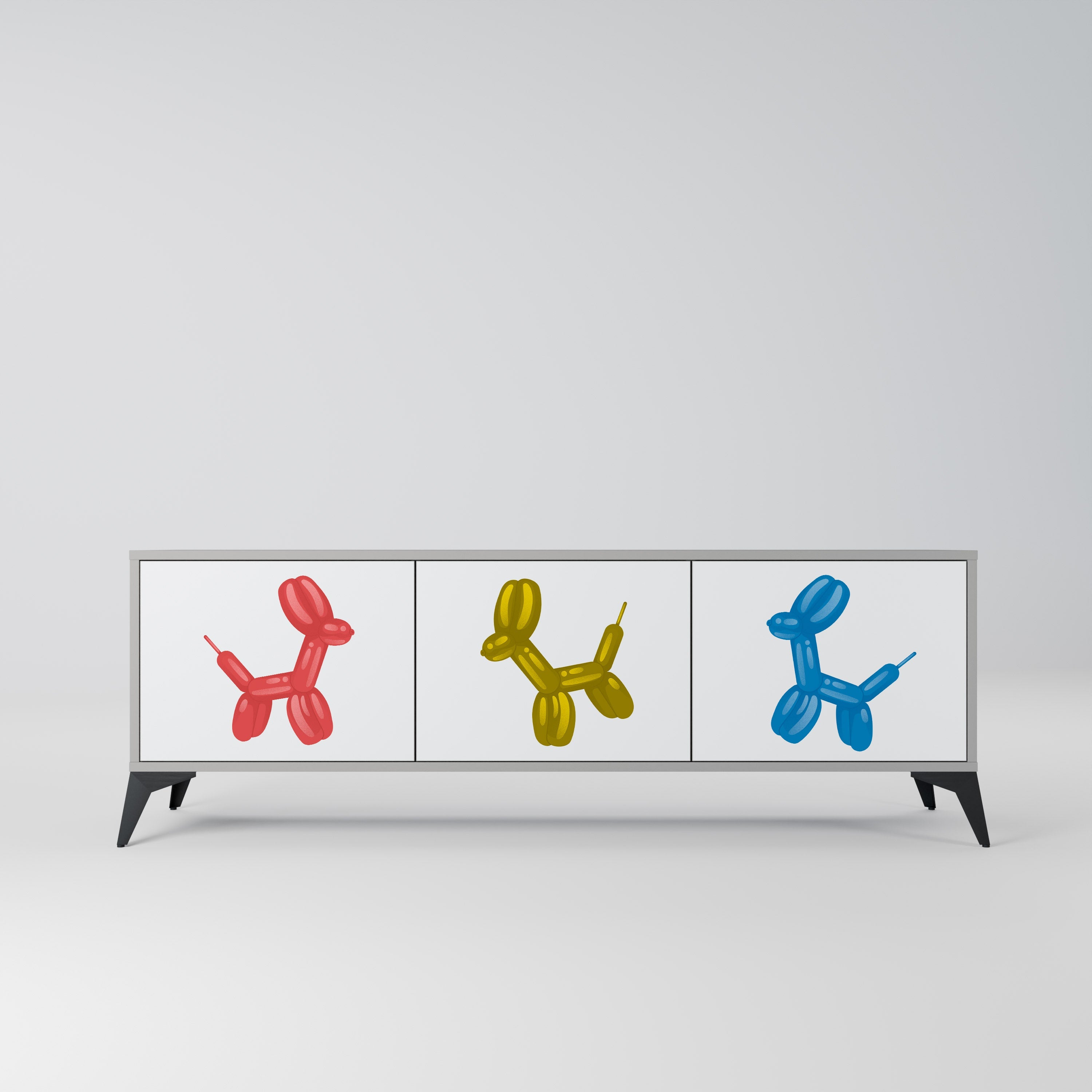 Meuble TV 3 portes CHILDHOOD MEMORY, finition grise