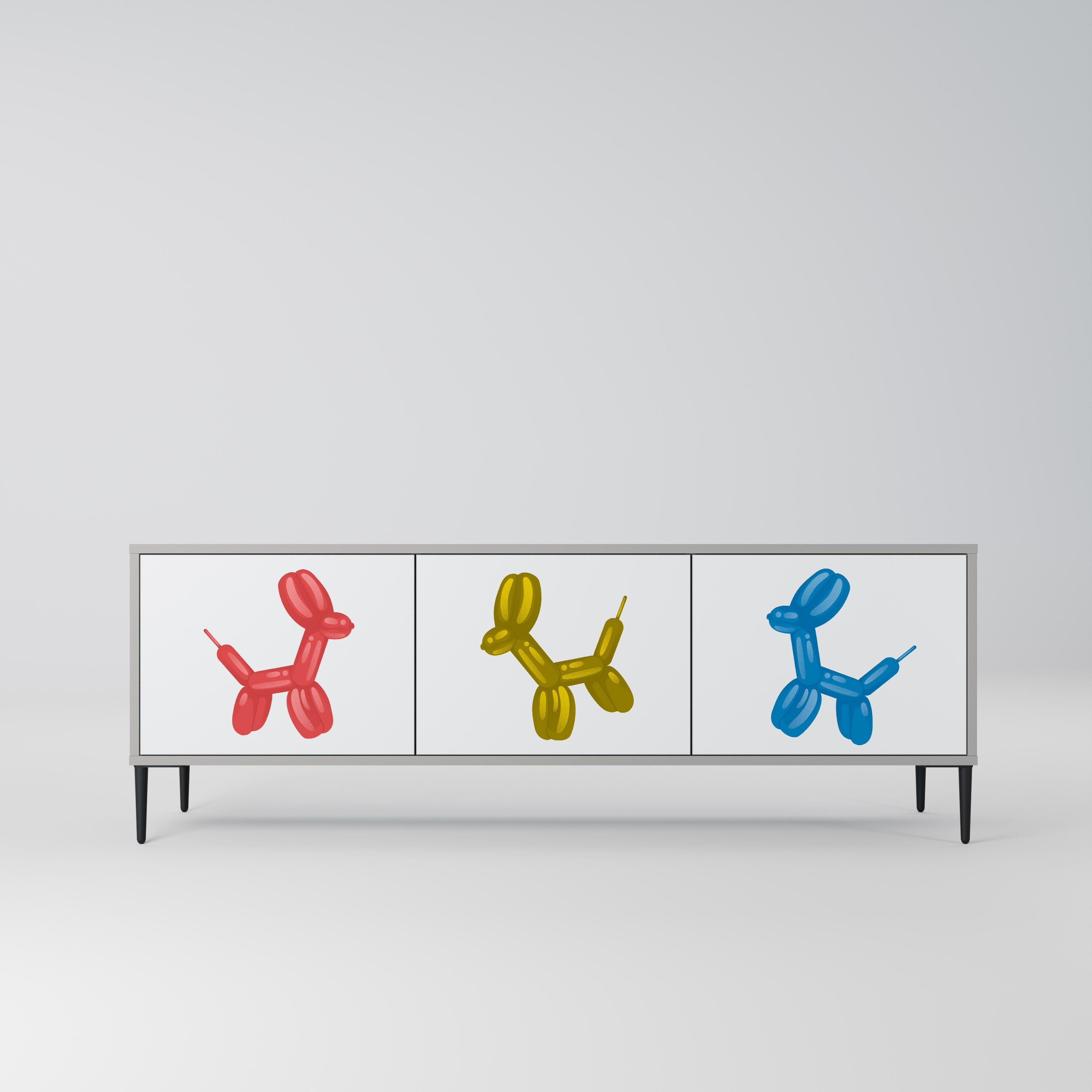 Meuble TV 3 portes CHILDHOOD MEMORY, finition grise