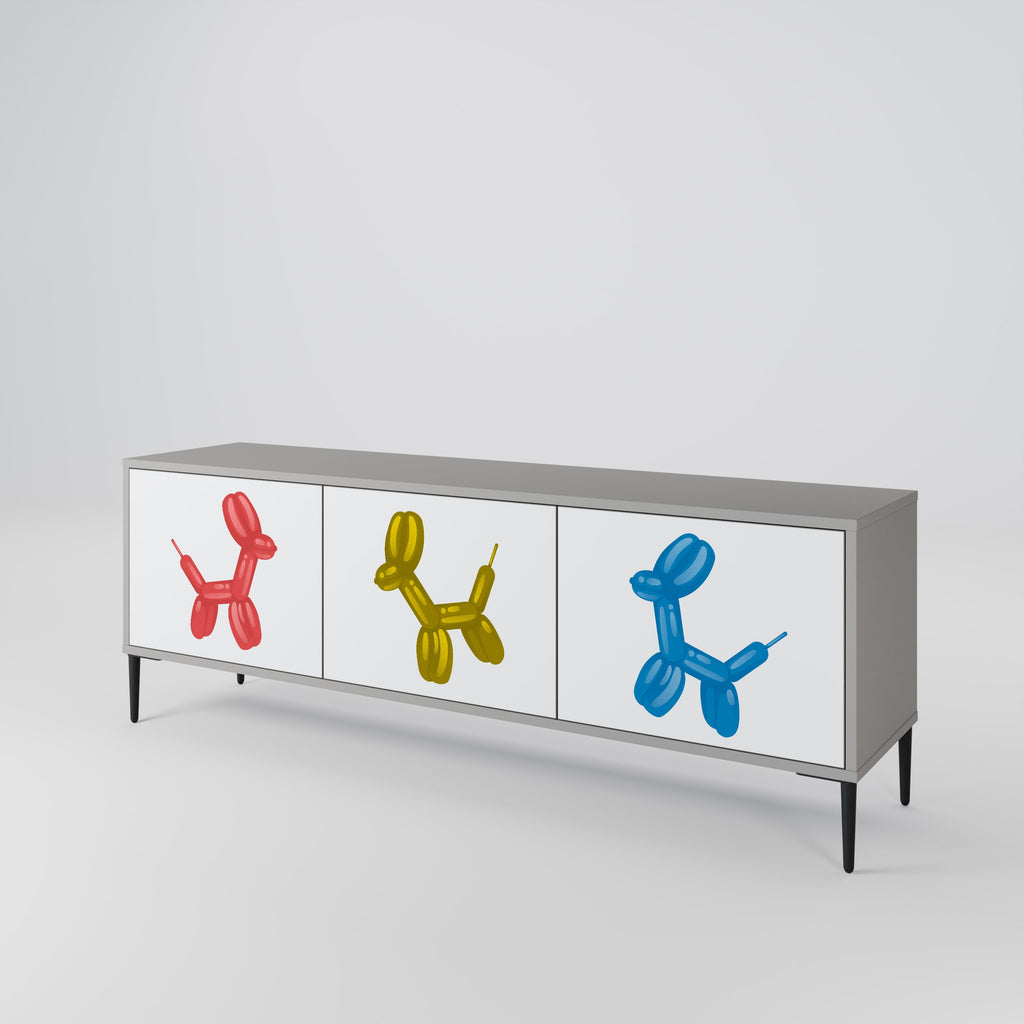 Meuble TV 3 portes CHILDHOOD MEMORY, finition grise