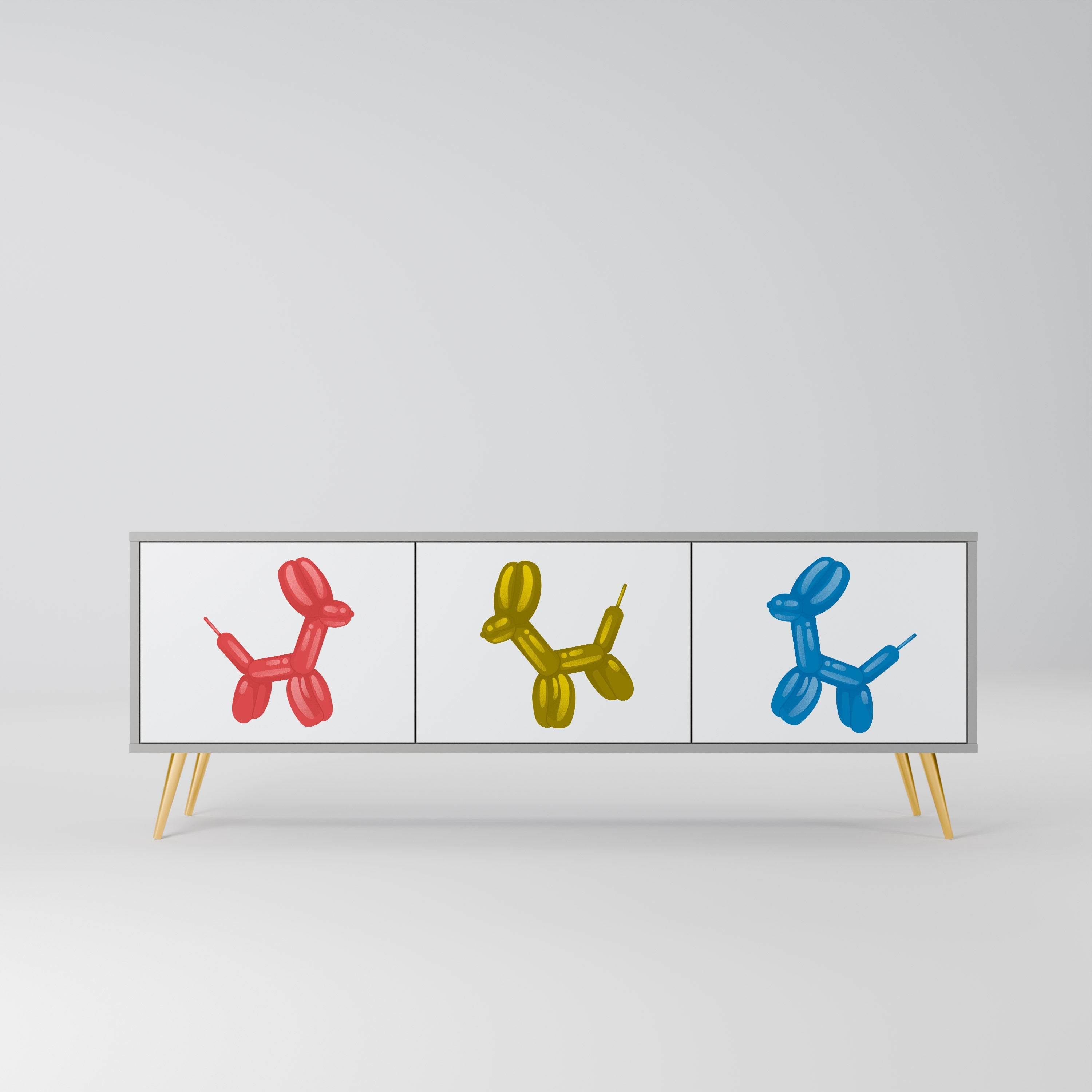 Meuble TV 3 portes CHILDHOOD MEMORY, finition grise