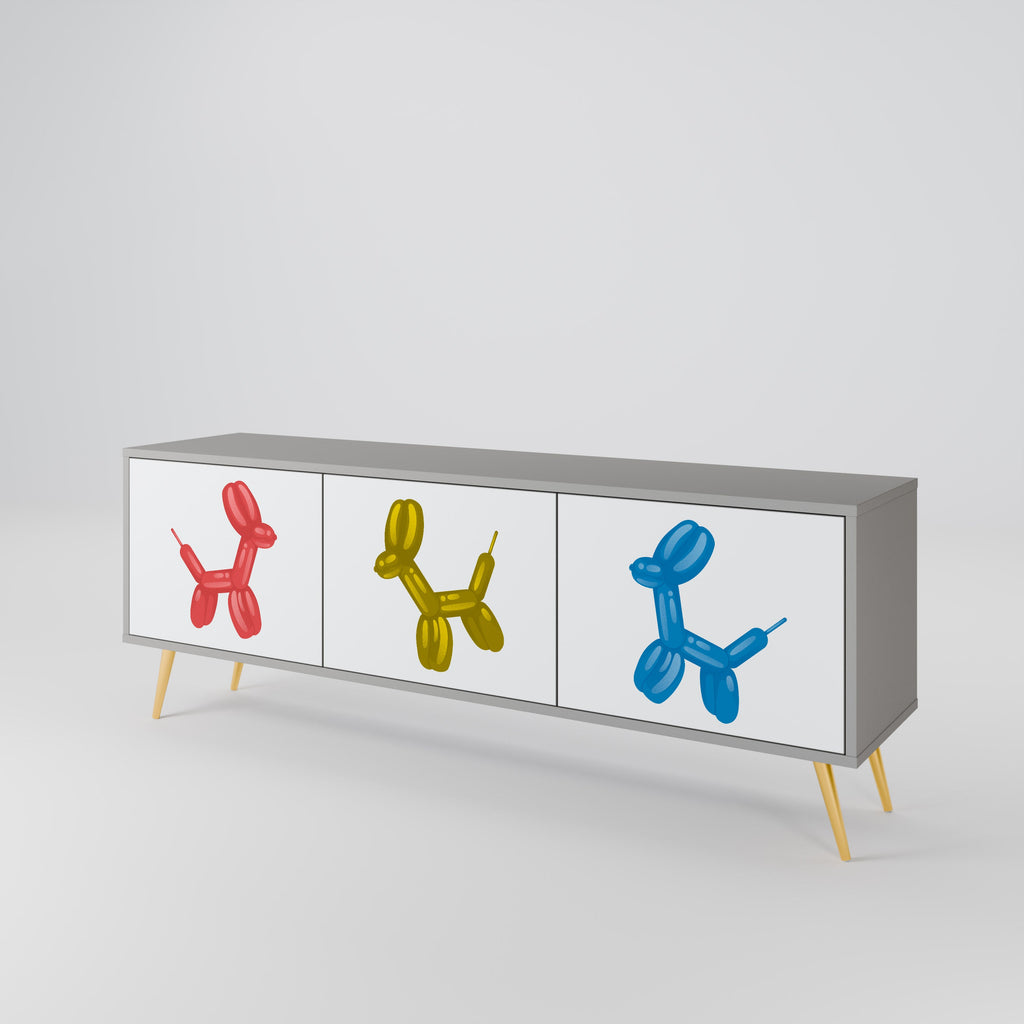 Meuble TV 3 portes CHILDHOOD MEMORY, finition grise