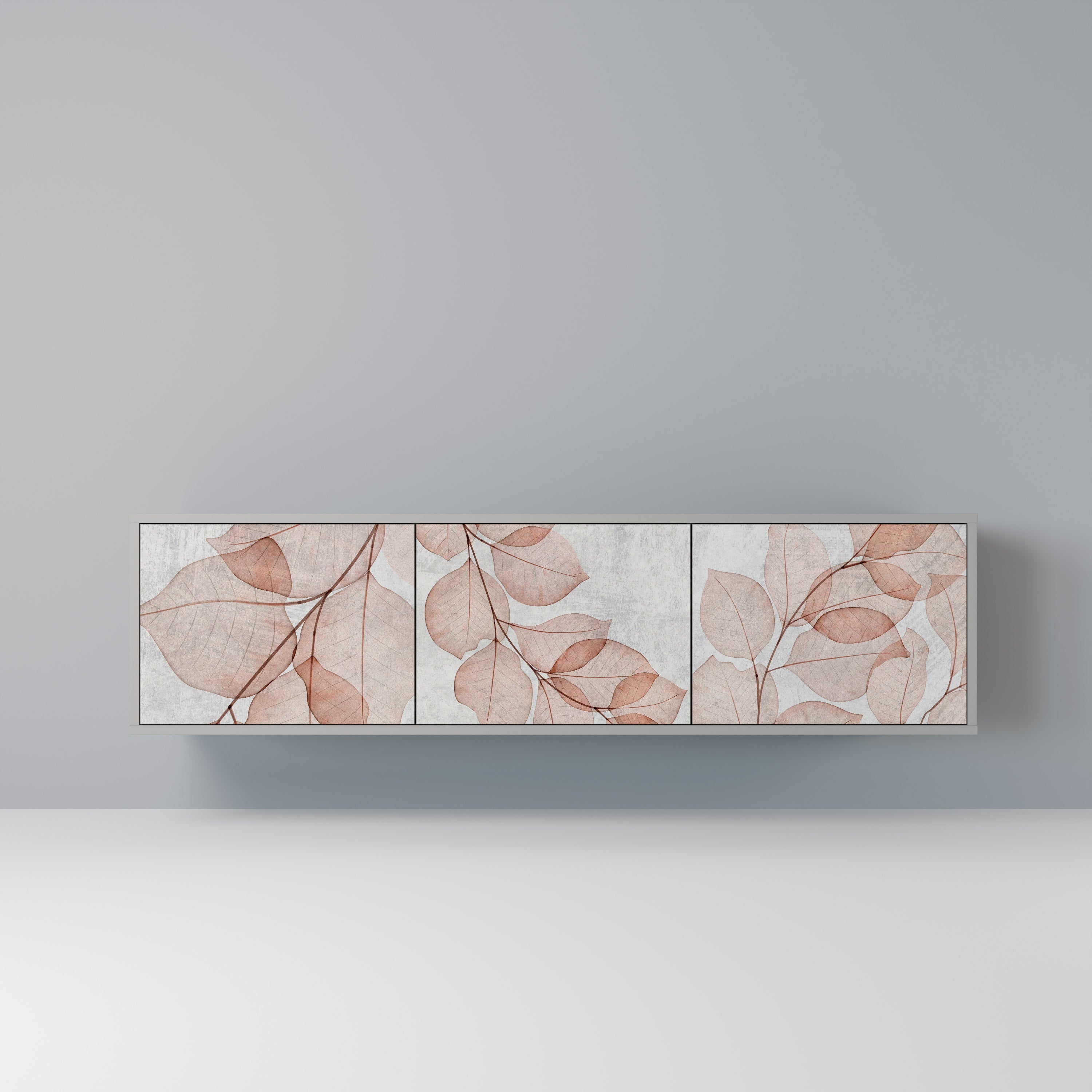 Meuble TV 3 portes AUTUMN FRAGILITY, finition grise