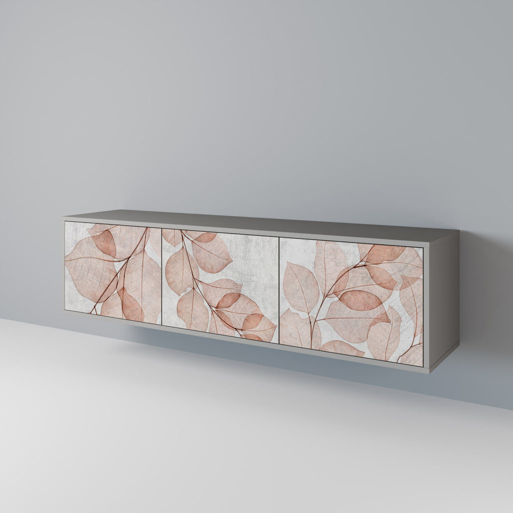 Meuble TV 3 portes AUTUMN FRAGILITY, finition grise