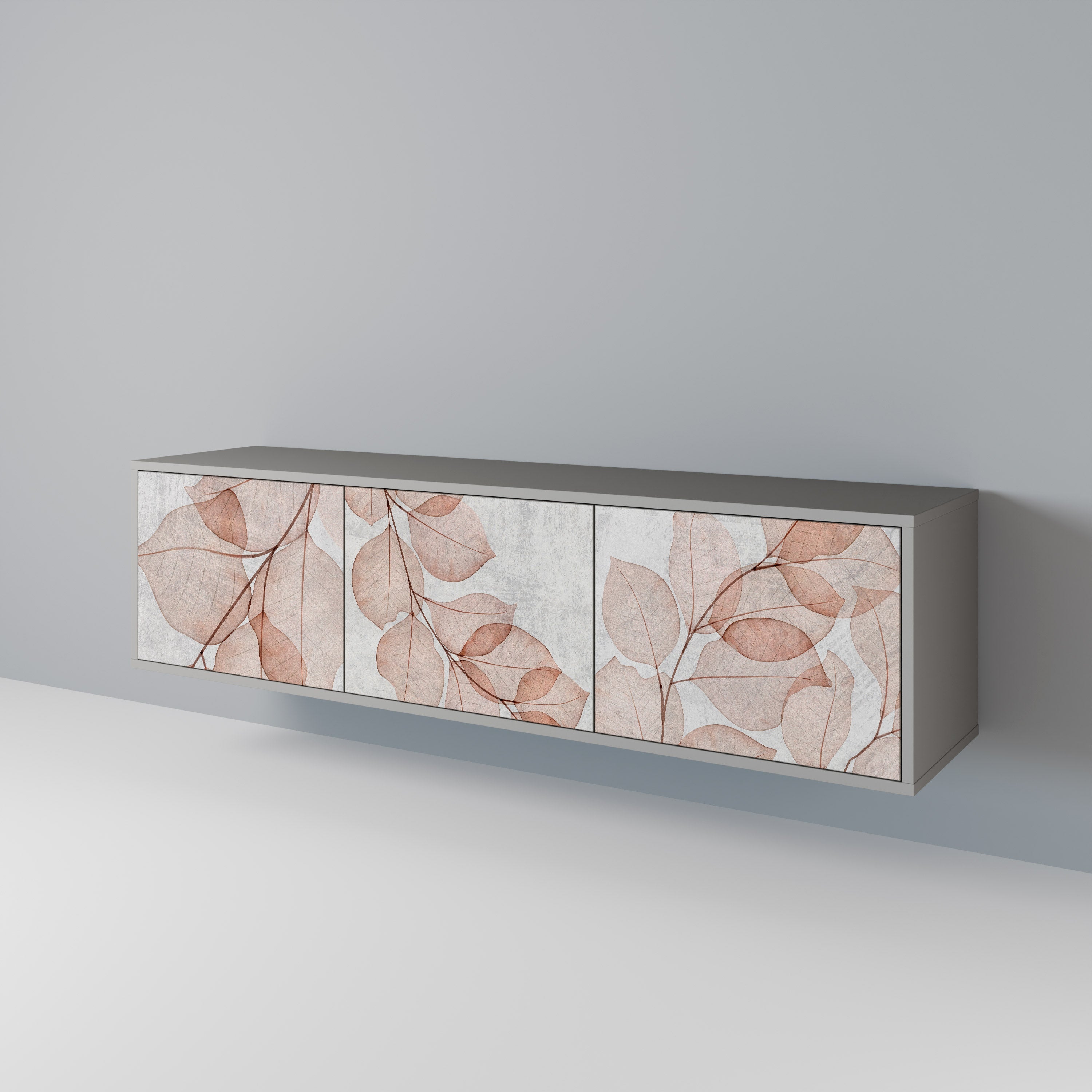 Meuble TV 3 portes AUTUMN FRAGILITY, finition grise