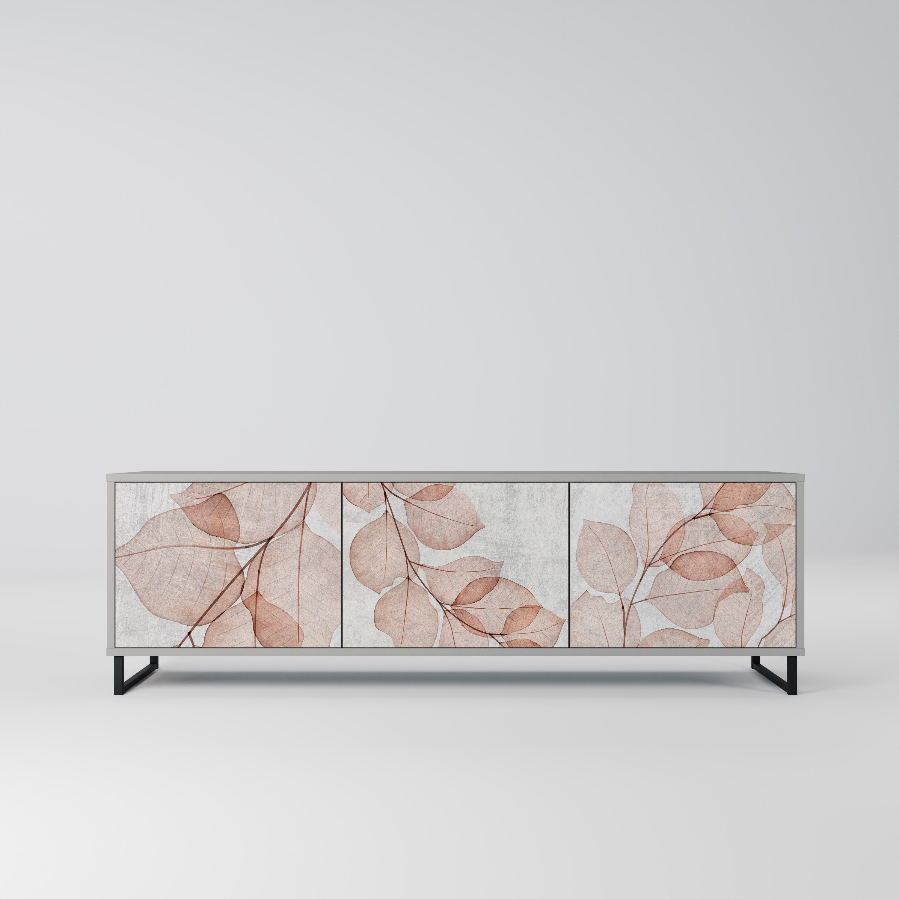 Meuble TV 3 portes AUTUMN FRAGILITY, finition grise