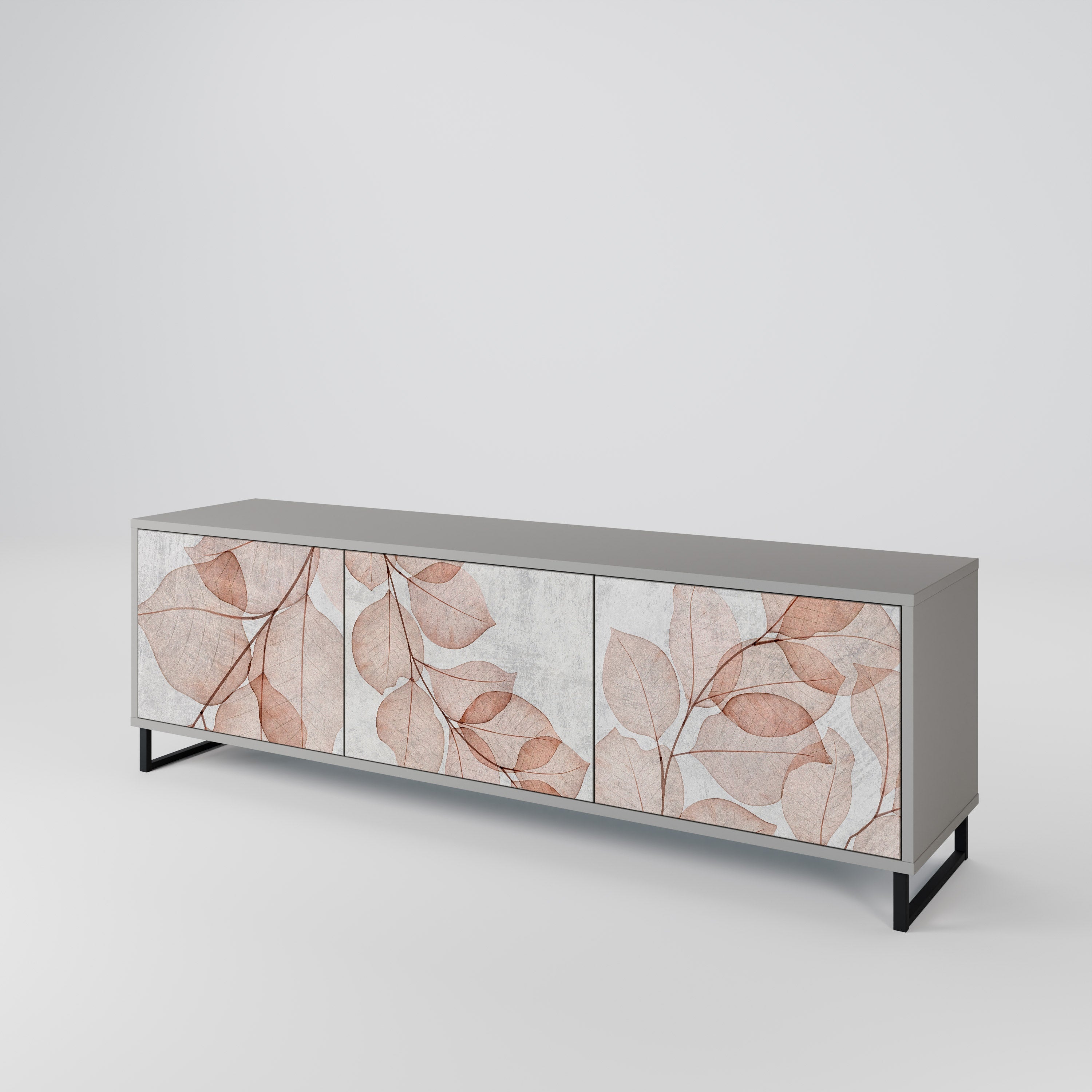 Meuble TV 3 portes AUTUMN FRAGILITY, finition grise