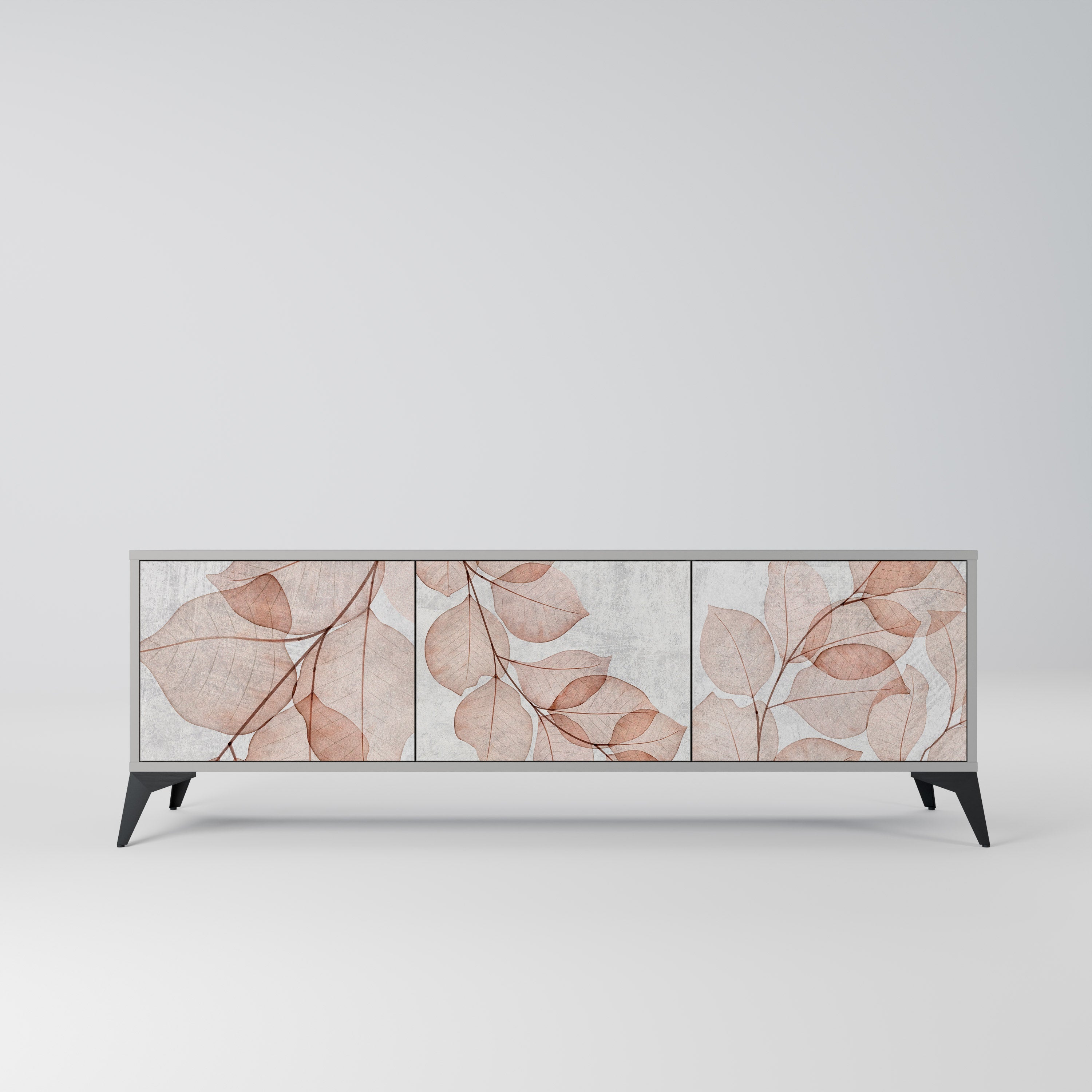 Meuble TV 3 portes AUTUMN FRAGILITY, finition grise